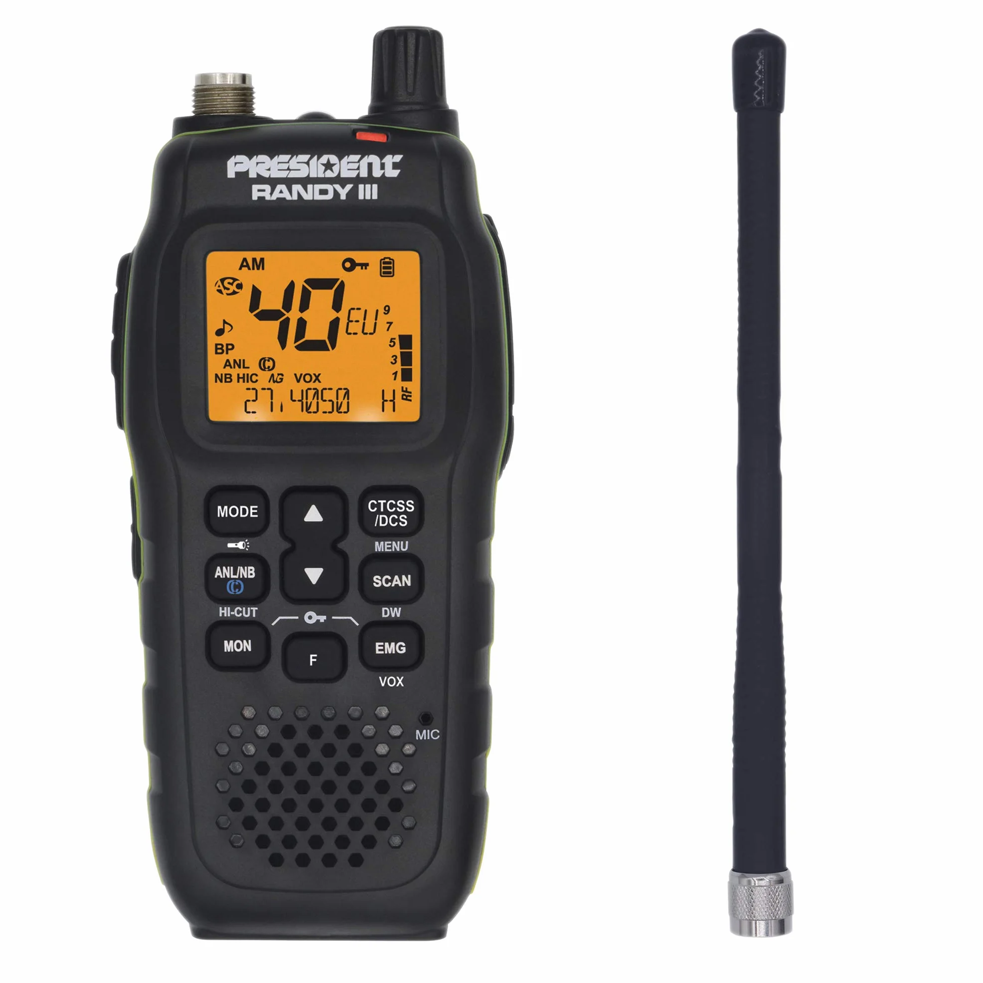 Président Randy-III Portatile Am/FM Walkie CB 27 Batteria Litio 1800 mAh