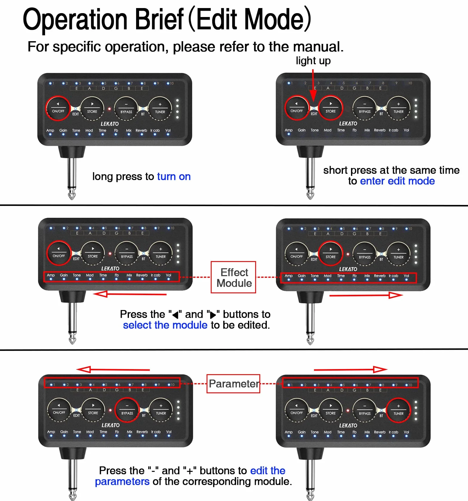 LEKATO Guitar Headphone Amp Mini Amplificatore per Chitarra con 10 Preset, 10 Modelli, 10 IR, Accordatore, Bluetooth, Multi Effetti