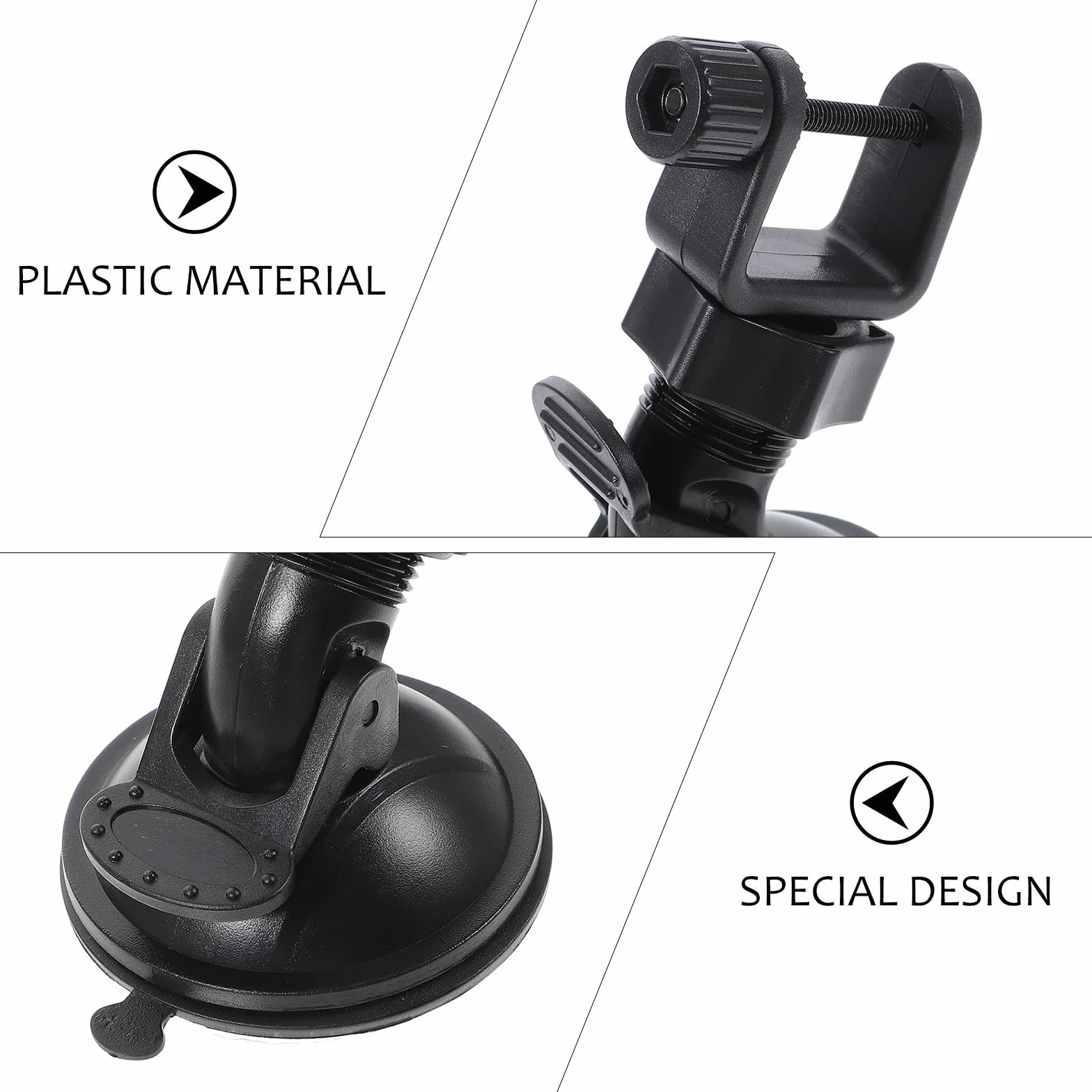 Gadpiparty Supporto per Dash Cam Auto in Plastica Nero Ventosa, Design Rotante a 270 Gradi, Set 4 Adattatori di Ricambio per Telecamera Digitale in Auto