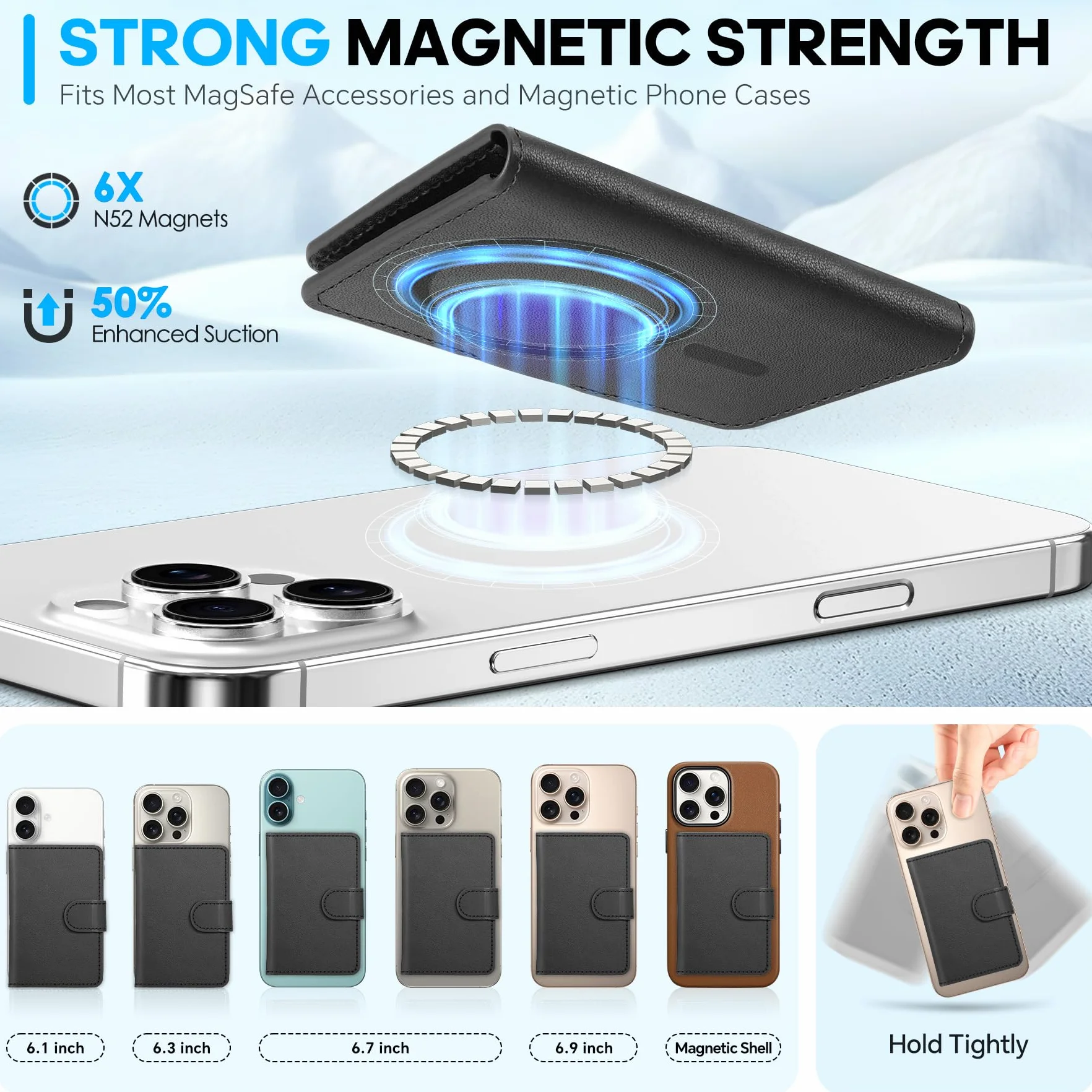 SHIELDON Porta Carte Adesivo Portafoglio Magnetico in Vera Pelle [Blocco RFID] [Slot per Carte] Porta-Carte Adesivi, Portafoglio Leather Phone Wallet per iPhone 16/15/14/13/12 – Nera