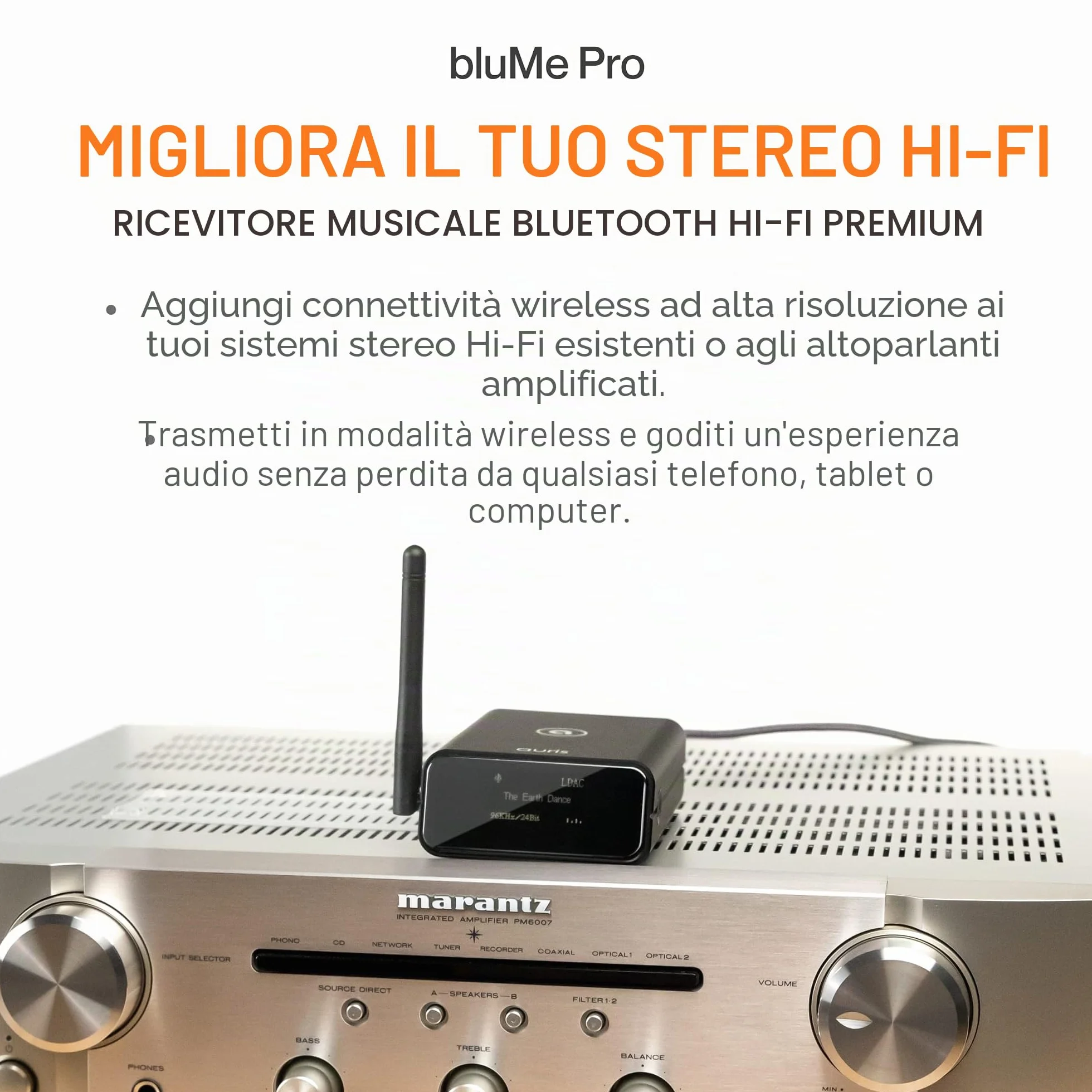 Auris Blume Pro - Ricevitore musicale Hi-Fi Bluetooth 5.0, adattatore Bluetooth con DAC, LDAC, AptX HD, display OLED, uscita AUX coassiale ottica per home stereo, ricevitore AV o amplificatore