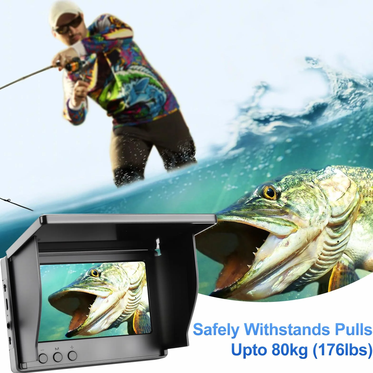 Underwater Fishing Camera, 5000mAh Battery Fish Finder Camera Waterproof with 4.3 Inch IPS Display and 30M Cable, 220° Wide Angle Night Vision for Ice, River and Boat Fishing