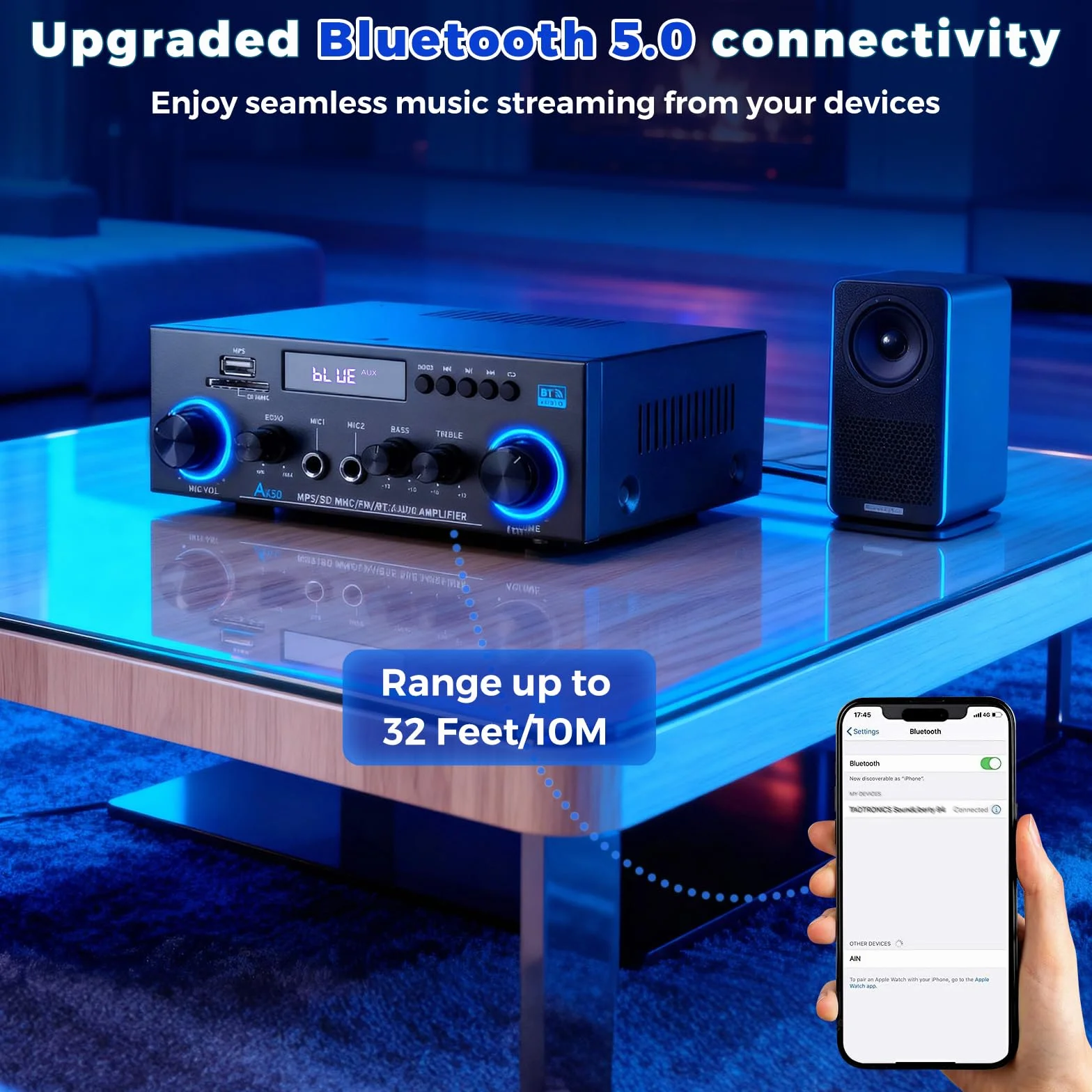 Romicta AK50 Amplificatore Audio Stereo 2.0 Canali 800W Bluetooth 5.0 Radio FM USB SD Echo MIC Telecomando per Casa e Home Theater