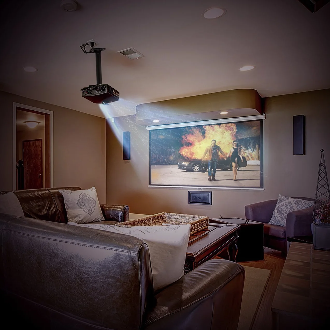 deleyCON Supporto per Videoproiettore Universale da Soffitto Inclinabile di +/- 15° Girevole a 360° Portata 13,5Kg Regolabile in Altezza da 545mm a 900mm - Nero