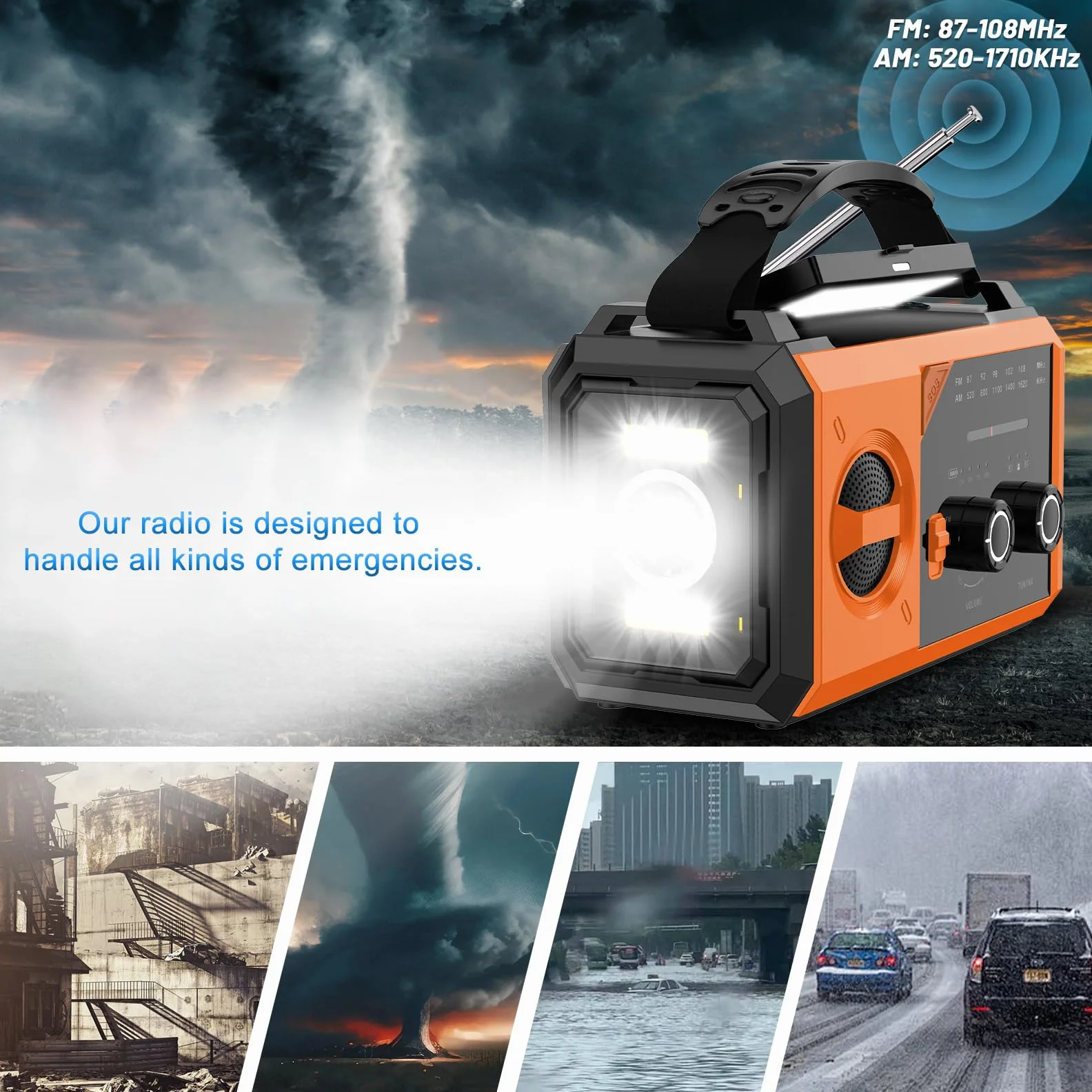 27000mAh Bluetooth Radio a Manovella, BIAOQINBO AM/FM Radio Solare 3 Metodi di Ricarica 8 in 1 Radio Portatile di Emergenza, SOS, Torcia, Bussola, Lampada da Lettura, Presa per Cuffi