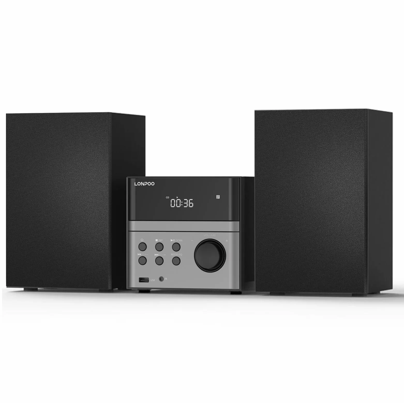 LONPOO Impianto Stereo Casa - 30W Micro HiFi Compatto con lettore CD, Bluetooth, radio FM, USB, AUX-in, display LED e pulsante grande, telecomando (LP-128)