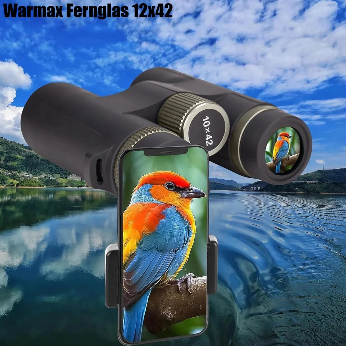 Warmax Fernglas 12x42 Wasserdicht Talon HD Fernglas Mit Entfernungsmesser & Nachtsicht, HD Feldstecher Ferngläser Mit Bak4 Prisma FMC Objektiv (Grün-A)