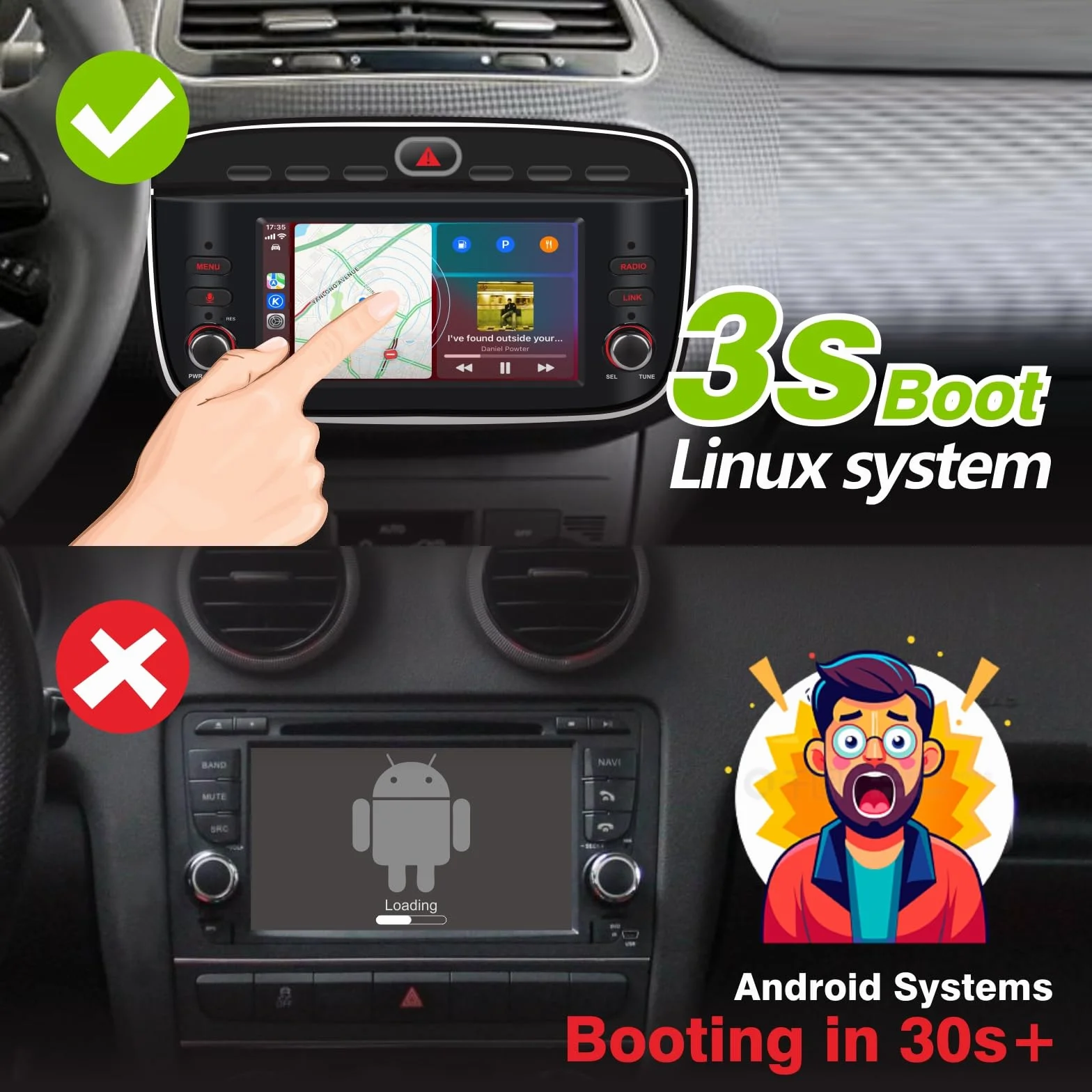 Autoradio per Fiat Punto(2010-2016) Linea(2012-2015) Stereo Wireless CarPlay/Android Auto Bluetooth RDS