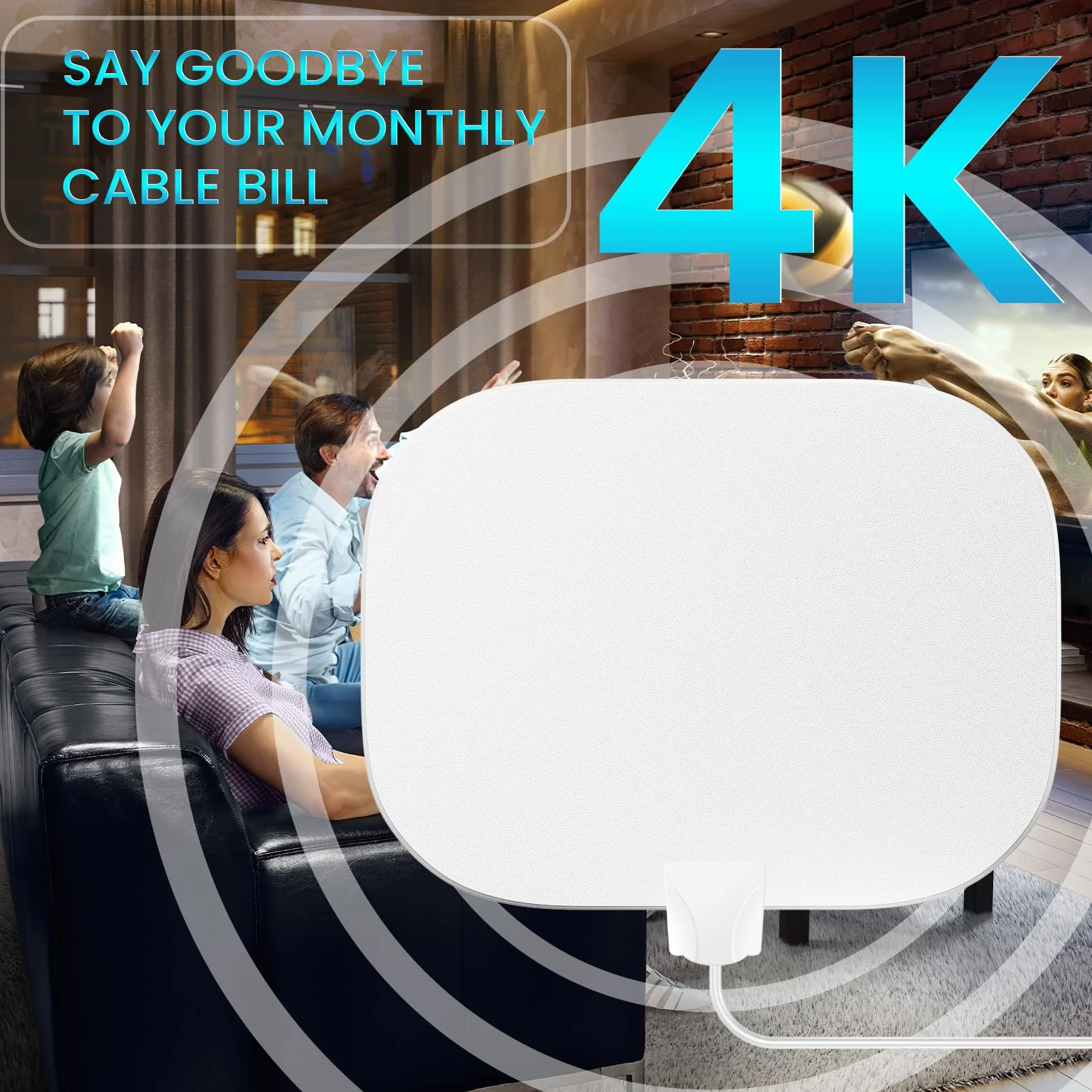 2026 Antenna TV Interna Potente Aggiornata, 600Km+ Antenna TV da Interno A Lunga Distanza, 360° Ricezione HD de Canali Locali, Compatibile Con Smart E Vecchie TVs, Cavo Coassiale Da 10M