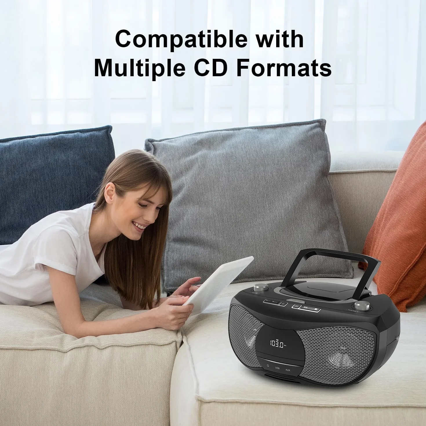 LONPOO Lettore CD portatile, lettore CD compatibile con CD-R/RW/WMA e MP3, lettore CD Bluetooth 5.3, USB, CA/Batteria