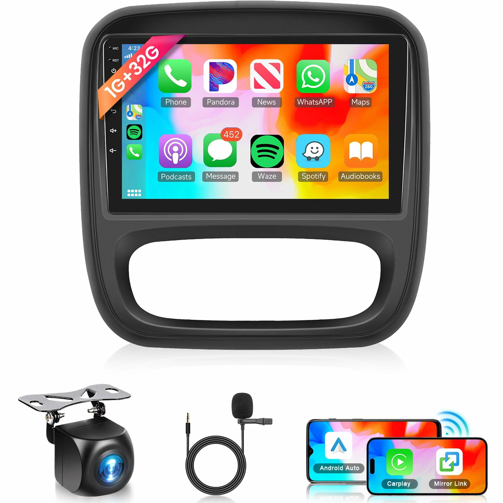 32G Wireless Carplay Android 13 Autoradio 2 Din per Renault Trafic Opel Vivaro B FIAT Talento Nissan NV300 9 Pollici Autoradio con Android Auto Navi GPS WiFi Bluetooth FM/RDS/SWC Telecamera Posteriore
