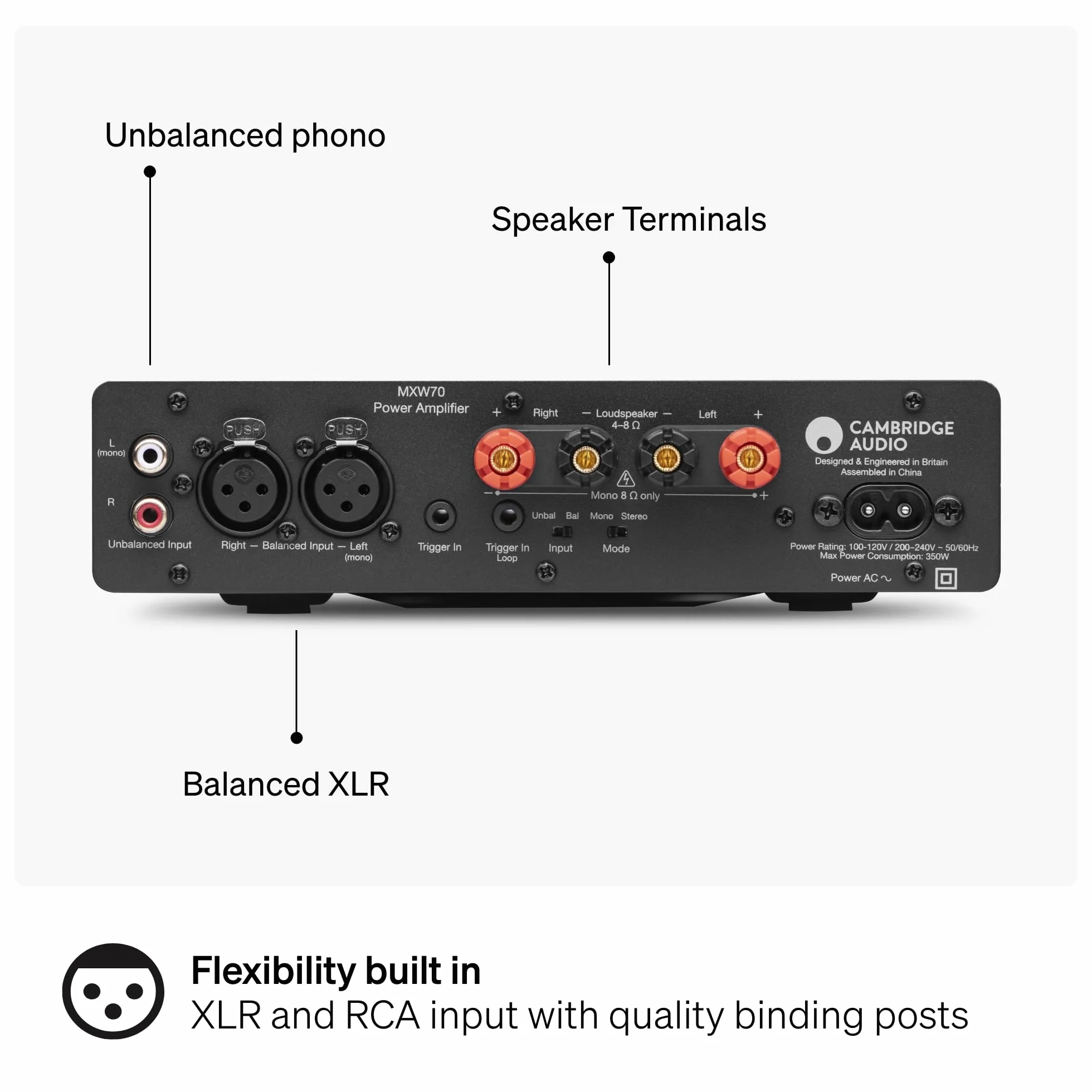Cambridge Audio MXW 70 Sistema HiFi compatto 70 Watt per canale amplificatore di potenza classe D Hypex NCORE ingressi RCA XLR grigio lunare