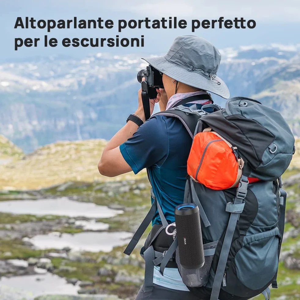 RIENOK Cassa Bluetooth Portatile Potente 30W IPX7 Impermeabile Altoparlante Bluetooth, Bassi Potenti, Luce LED, AUX & Micro SD