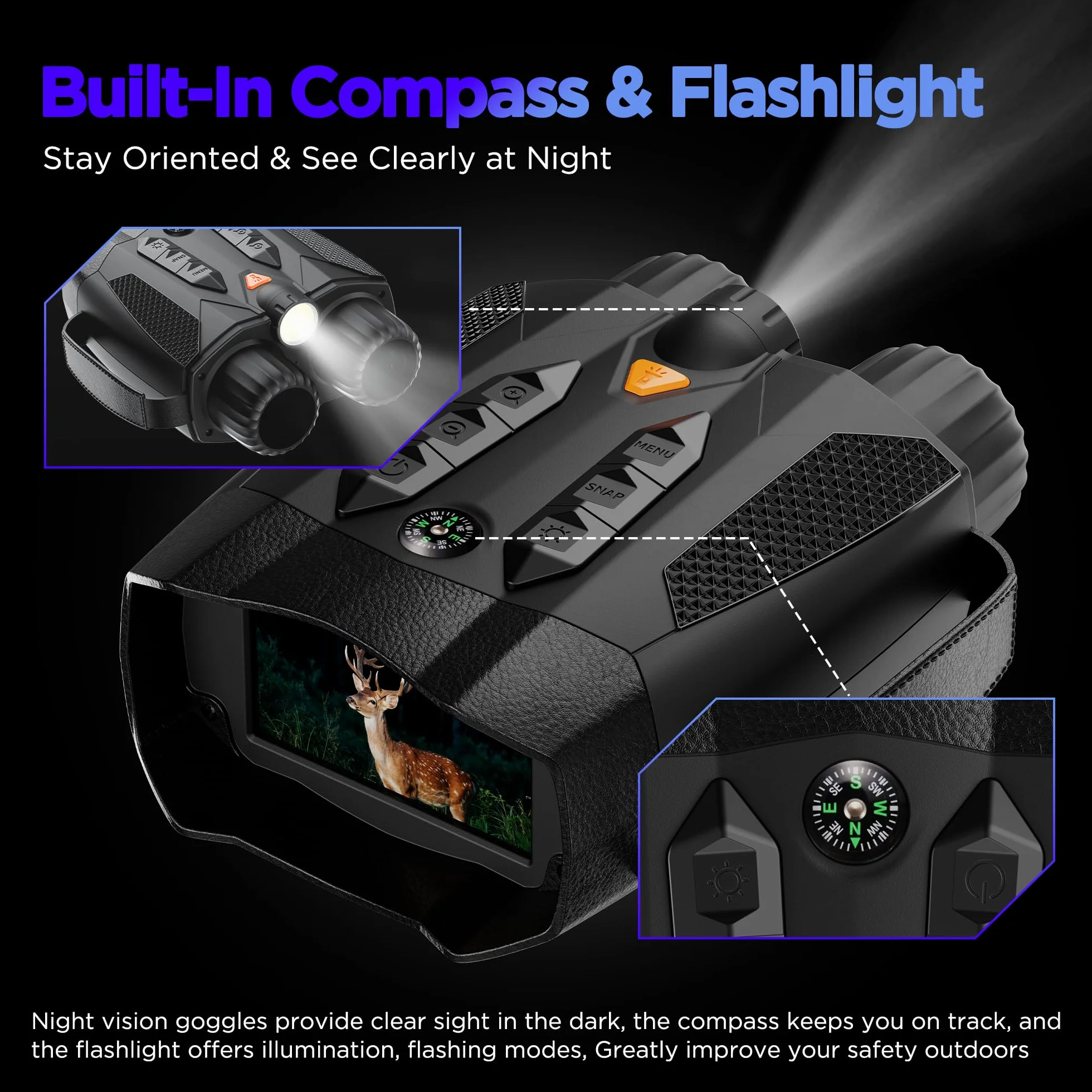 Binocolo Visore Notturno 4K: Night Vision con Batteria Ricaricabile Da 5000mAh - Visione Notturna 10X Digitale Zoom 7-Livelli Infrarossi 3" - Regali Di Caccia Per Uomini/Papà/Marito - Campeggio
