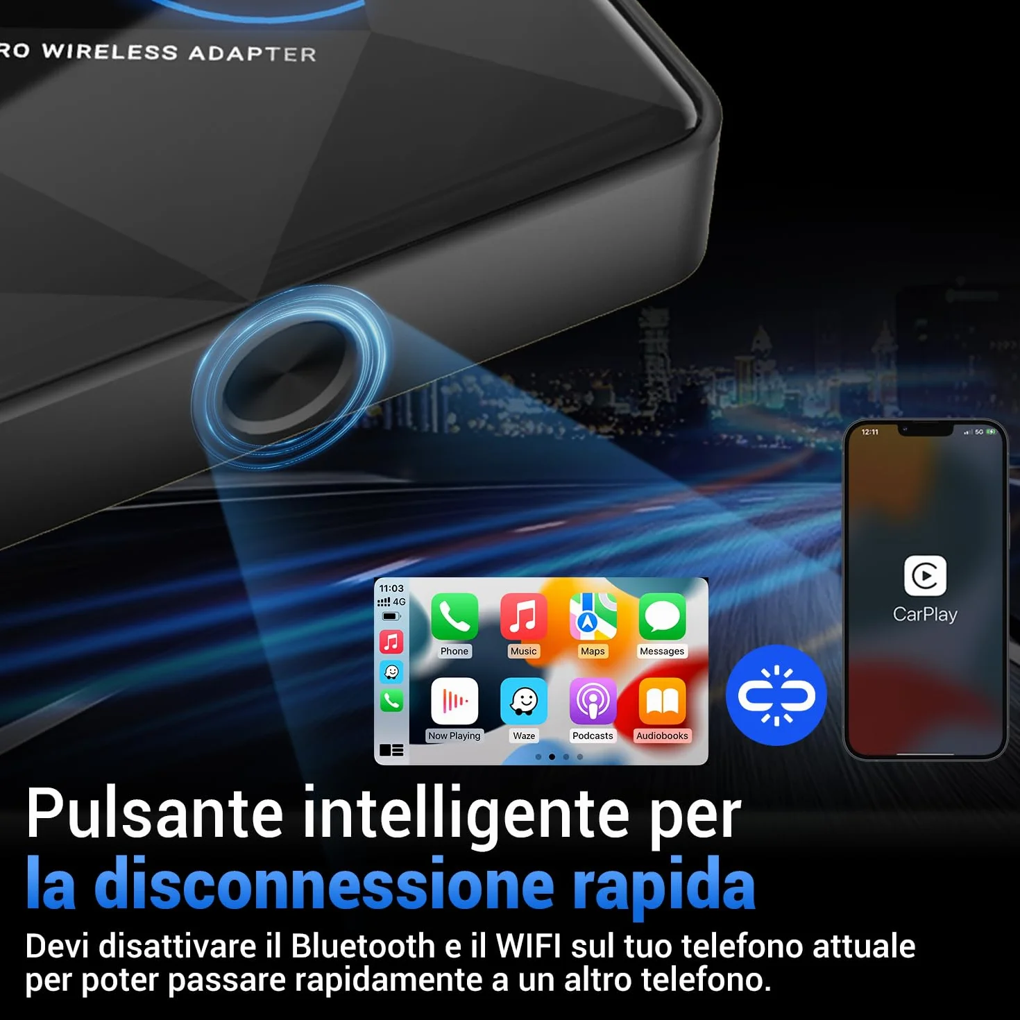Ottocast Wireless-CarPlay-Adapter-Adattatore U2AIR Pro Wired to Wireless CarPlay Dongle Senza Filo Plug Play per iPhone e Auto con Funzione CarPlay Cablata in Fabbrica(Anno Di Produzione: 2016-2024)