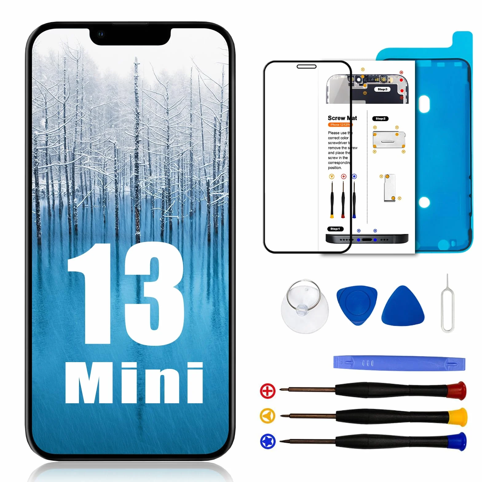 Dinow Display per iPhone 13 Mini LCD Sostituzione Schermo 5.4" LCD di Ricambio Schermo per iPhone 13 Mini(2A2628, A2481, A2626, A2629, A2630, Touch Screen per iPhone 13 Mini con Kit di Riparazione