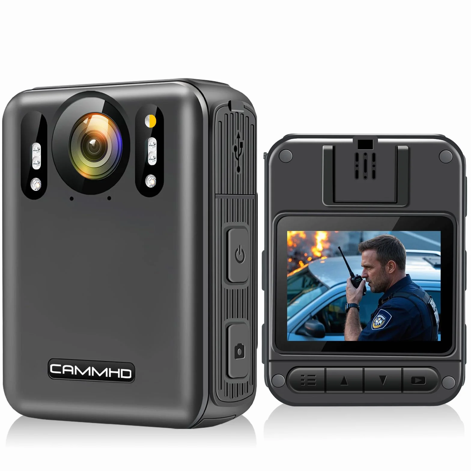 CAMMHD W8-128GB 4K Anti Shake Body Cam 2 batterie 4000mAh con 10 ore di registrazione video, crittografia dati Ultra HD Night Vision Bodycam con dock di ricarica per polizia/sicurezza/escursionismo