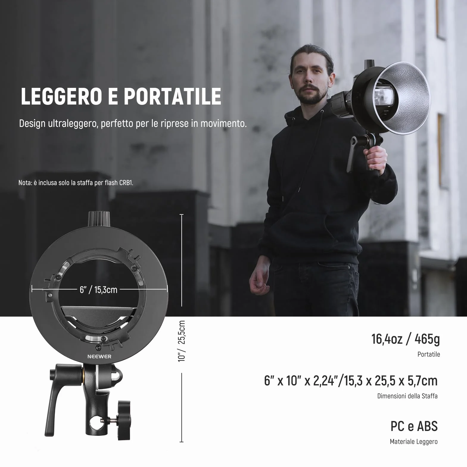NEEWER CRB1 Supporto a Staffa Tipo S con Attacco Bowens e Foro per Ombrello per Flash Speedlite a Testa Quadrata/Rotonda Z2 Z1 Z760 NW760 NW700 TT560 Q3, Compatibile con Godox AD200Pro V1