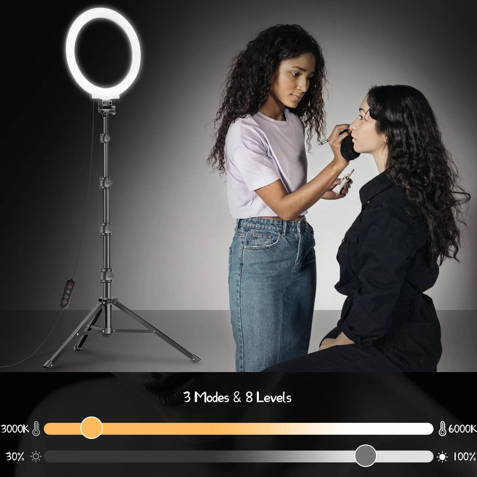 MICCYE Ring Light 10" Luce ad Anello LED con Treppiede 180cm 26 Modalità RGB 8 Luminosità