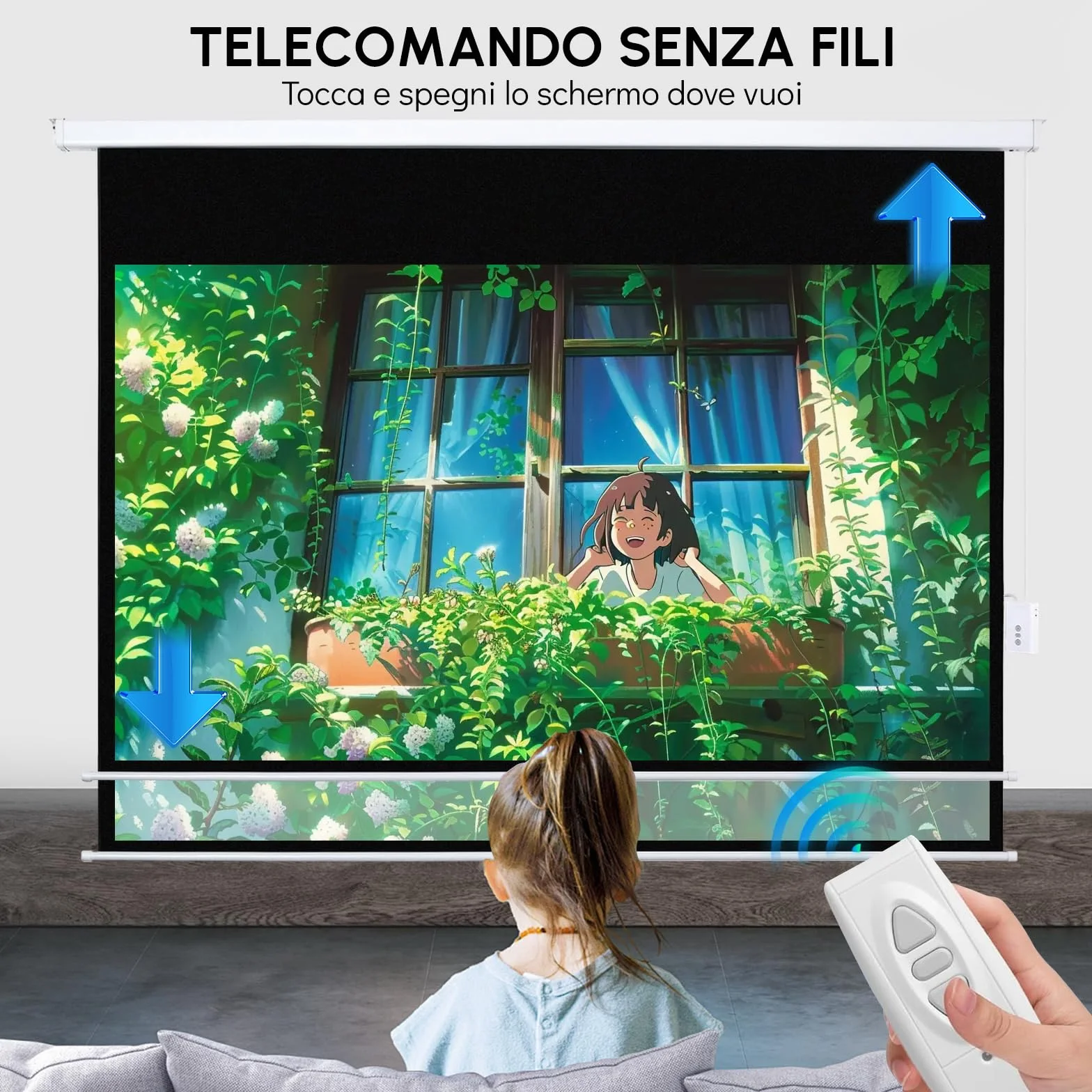 Fabulcozy Schermo di Proiezione Motorizzato, Avvolgibile e a Scomparsa da 100 Pollici Formati 16:9 Bianco per Proiettore 253x168cm