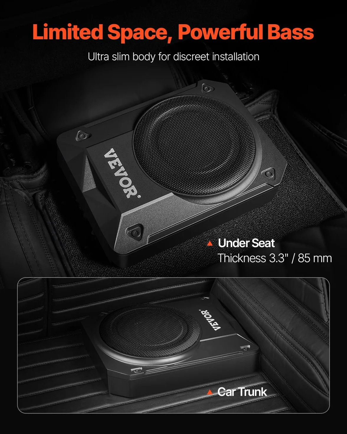 VEVOR Subwoofer 400 W 254 mm sottile con amplificatore integrato ingresso alto/basso controllo volume per camion SUV