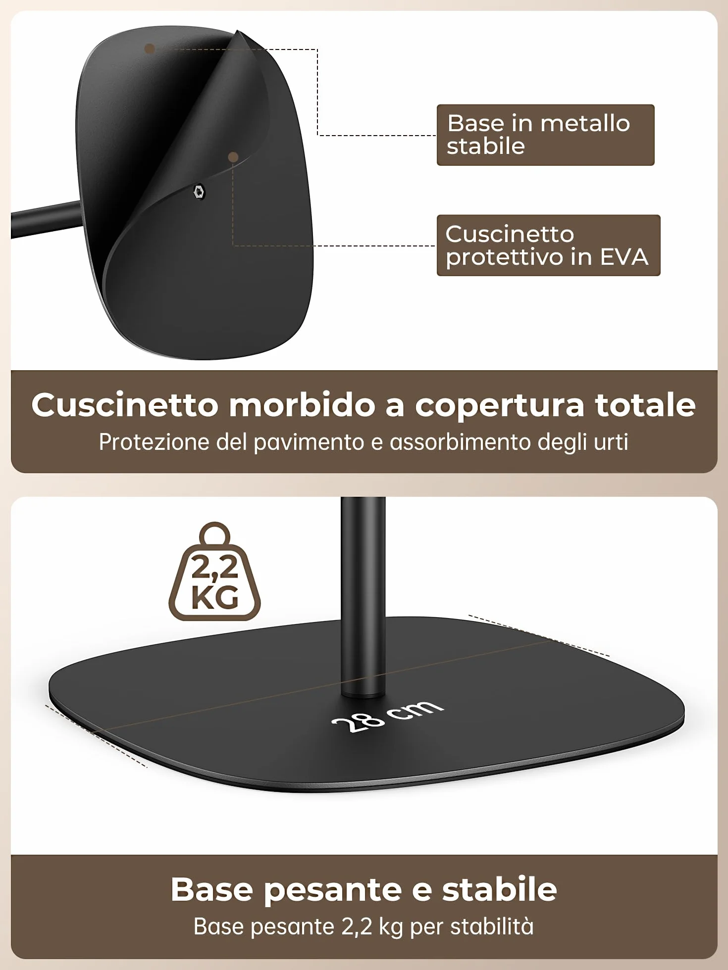 Supporto per proiettore, Regolabile in Altezza 54-129 cm, Girevole a 360°, Portata 7kg, Supporto a Pavimento Compatibile con Pico-proiettori, computer portatile, Telecamere, DV, Trail Camera