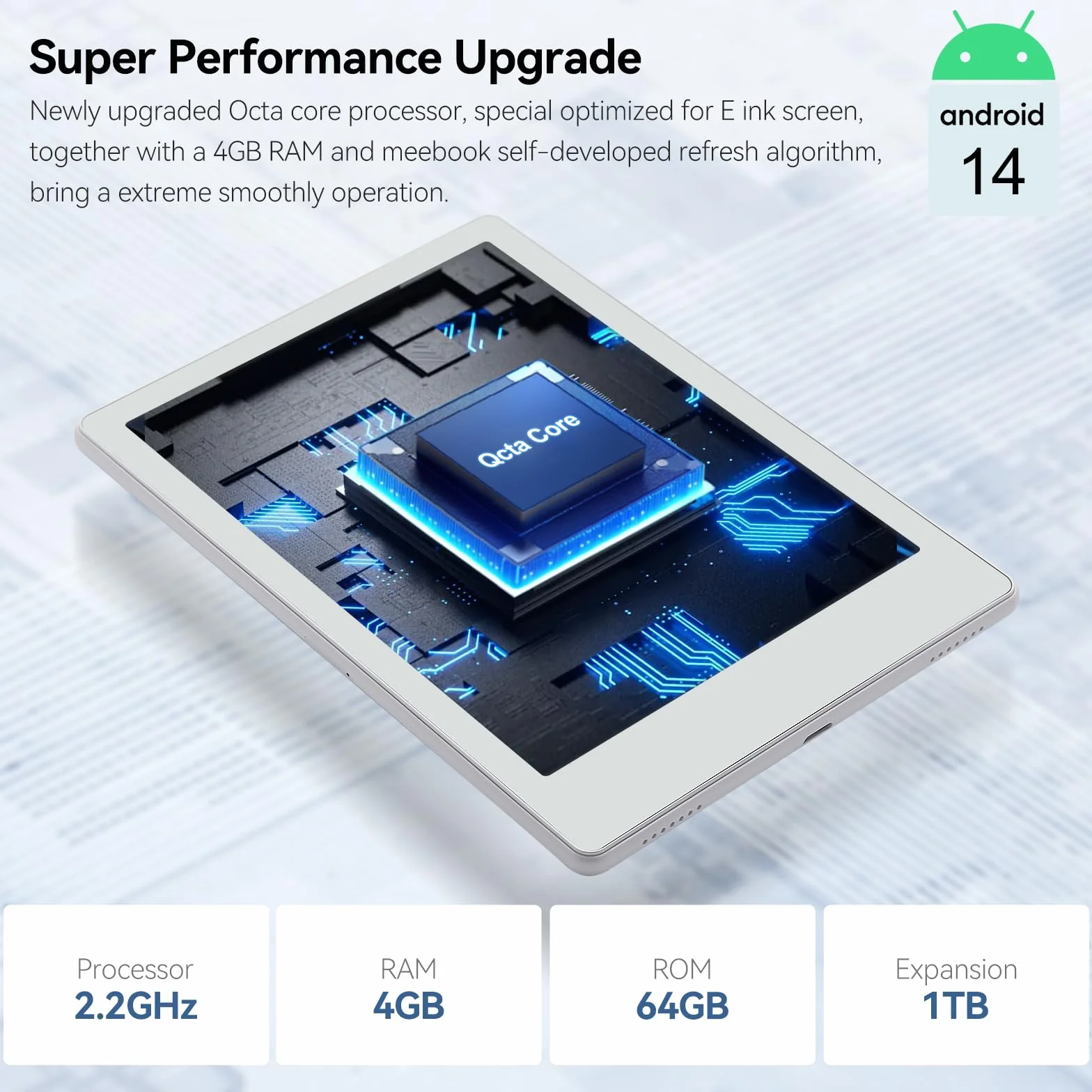 Meebook E-Reader M8 | Schermo Eink Carta 7.8' | 300PPI Smart Light | Android 14 | Processore Octa Core | Doppio microfono e altoparlanti | Supporto Play Store | Scrittura a mano | 4GB+64GB | Bianco