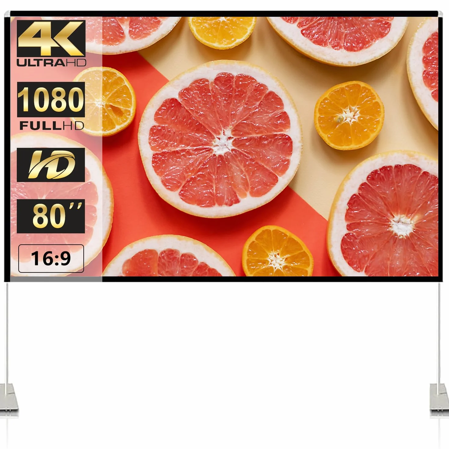 SKERELL Proiettore Schermo con Stand 80 pollice Portable Proiezione Schermo 16:9 4K Proiezioni posteriori HD Schermo con Carrello per Indoor Outdoor Home Theater Backyard