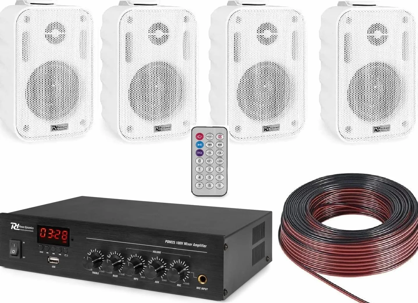Bluetooth Audio Kit Filodiffusione 4 Casse da Parete Bianche con Staffe
