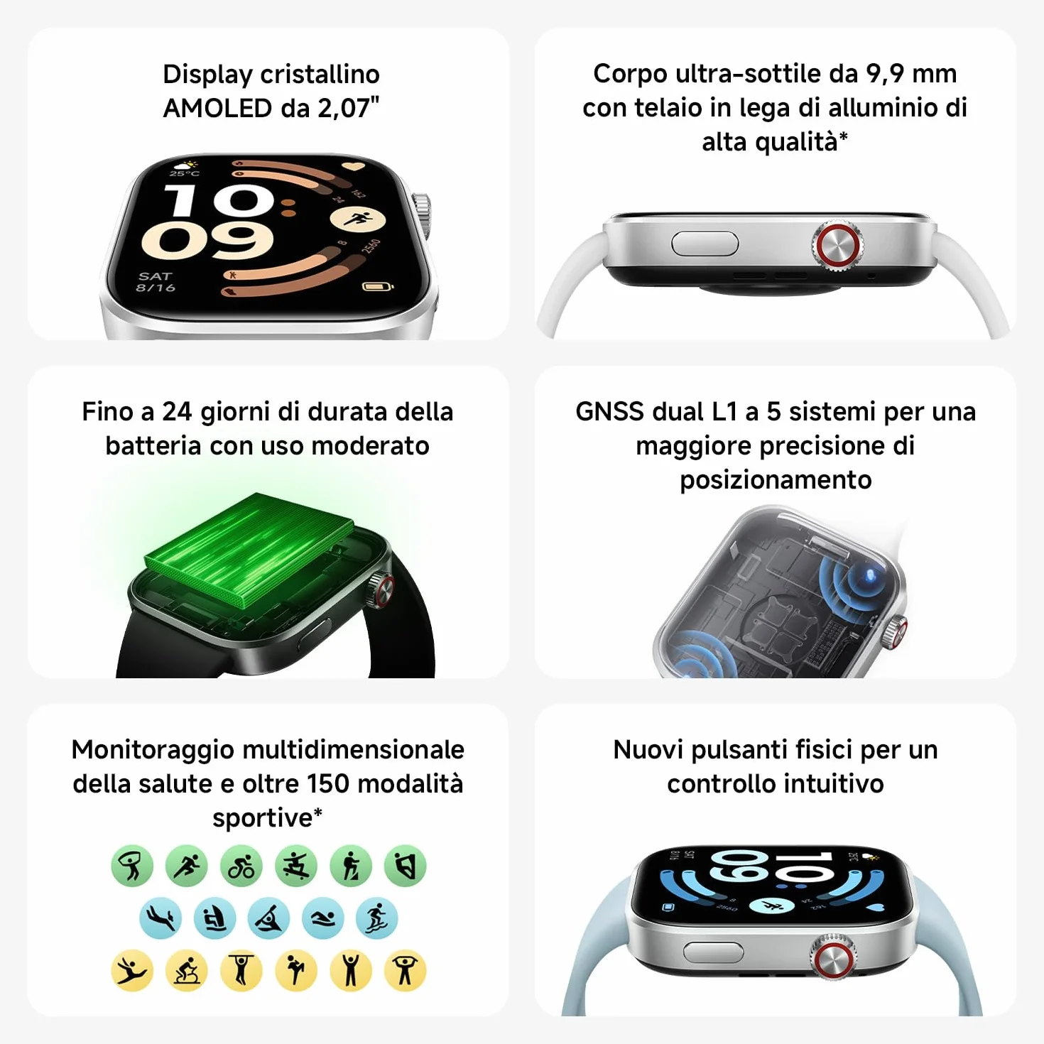 XIAOMI Redmi Watch 6, Smartwatch Uomo Donna, Activity Tracker AMOLED 2.07'' con Monitoraggio di Frequenza Cardiaca, 150+ modalità sportive, Autonomia 24 giorno, 5ATM, GPS, Android&iOS, Nero