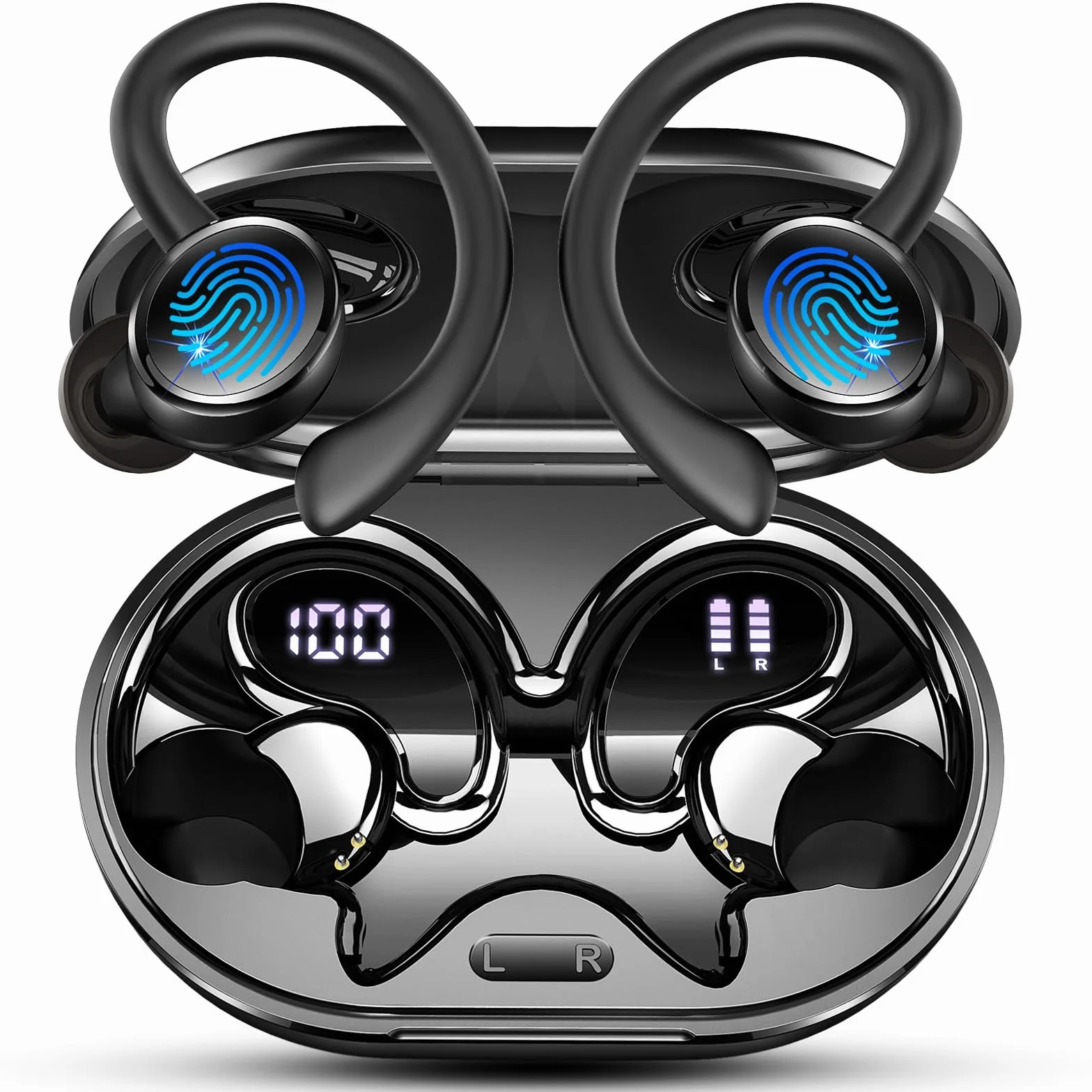 2026 Cuffie Bluetooth 5.4 Sport, 50 Ore Cuffie In Ear con Cancellazione Rumore ENC e 4 HD Mics, Auricolari Bluetooth con 6D Bass Stereo, IP7 Impermeabile, Cuffie Senza Fili HiFi con LED Display