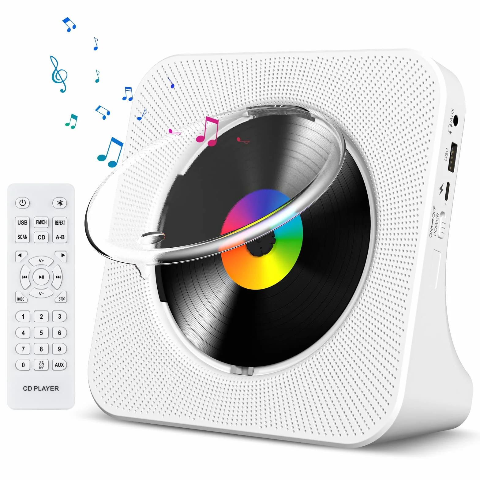 Lettore CD Desktop Bluetooth Gueray Montabile a Parete Altoparlanti HiFi Display LED Radio FM USB MP3 Tipo C (Bianco)