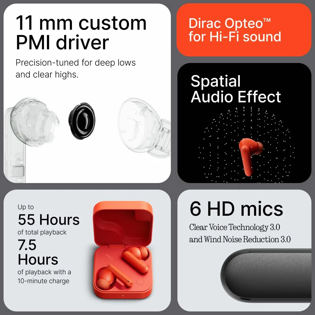 CMF by Nothing Buds 2 Auricolari Wireless con ANC Ibrido da 48 dB, Autonomia di 55 Ore, Driver PMI da 11mm, 6 Microfoni HD e Audio Spaziale, resistente ad acqua IP55 – Grigio Scuro