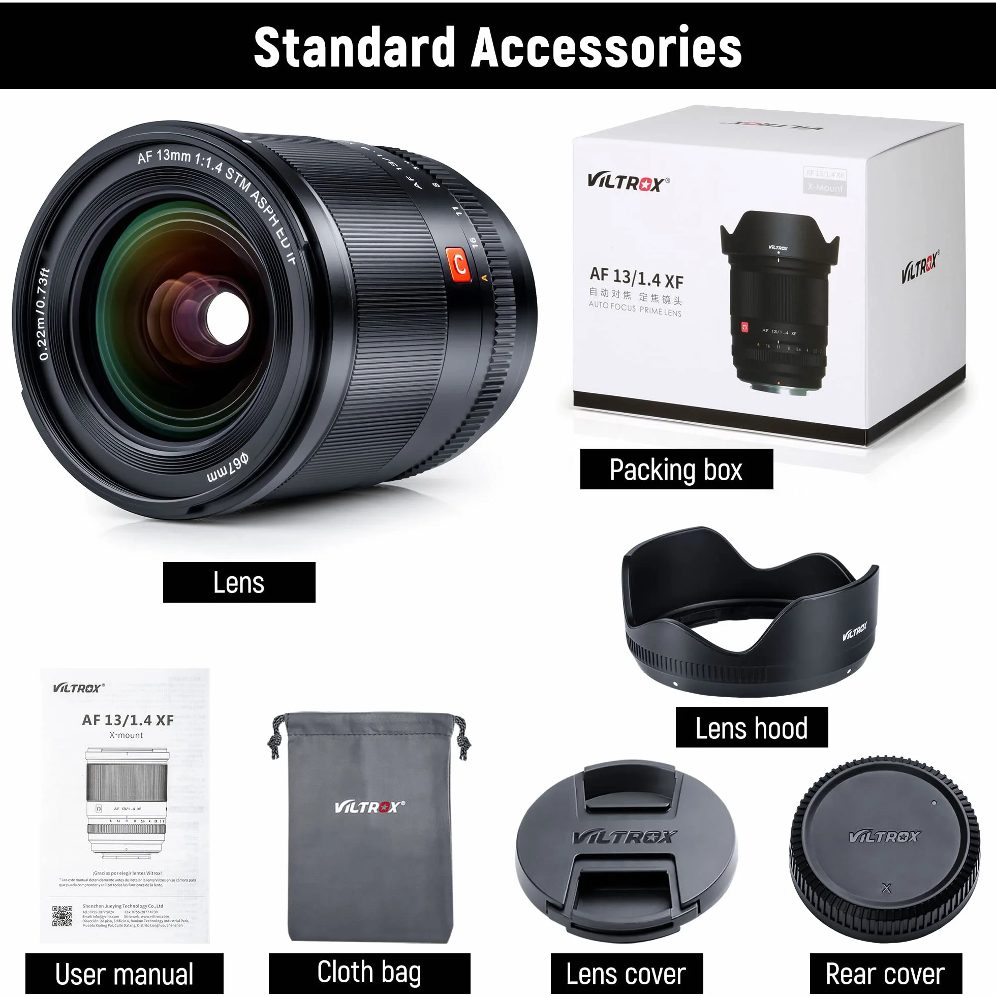 Viltrox 13mm f/1.4 Fuji x Mount Obiettivo Grandangolare per Fujifilm X-Mount X-T30 X-T4 X-T3 X-Pro3 X-Pro2 X-H1 X-T200 fotocamera, Messa a Fuoco Automatica APS-C Nero