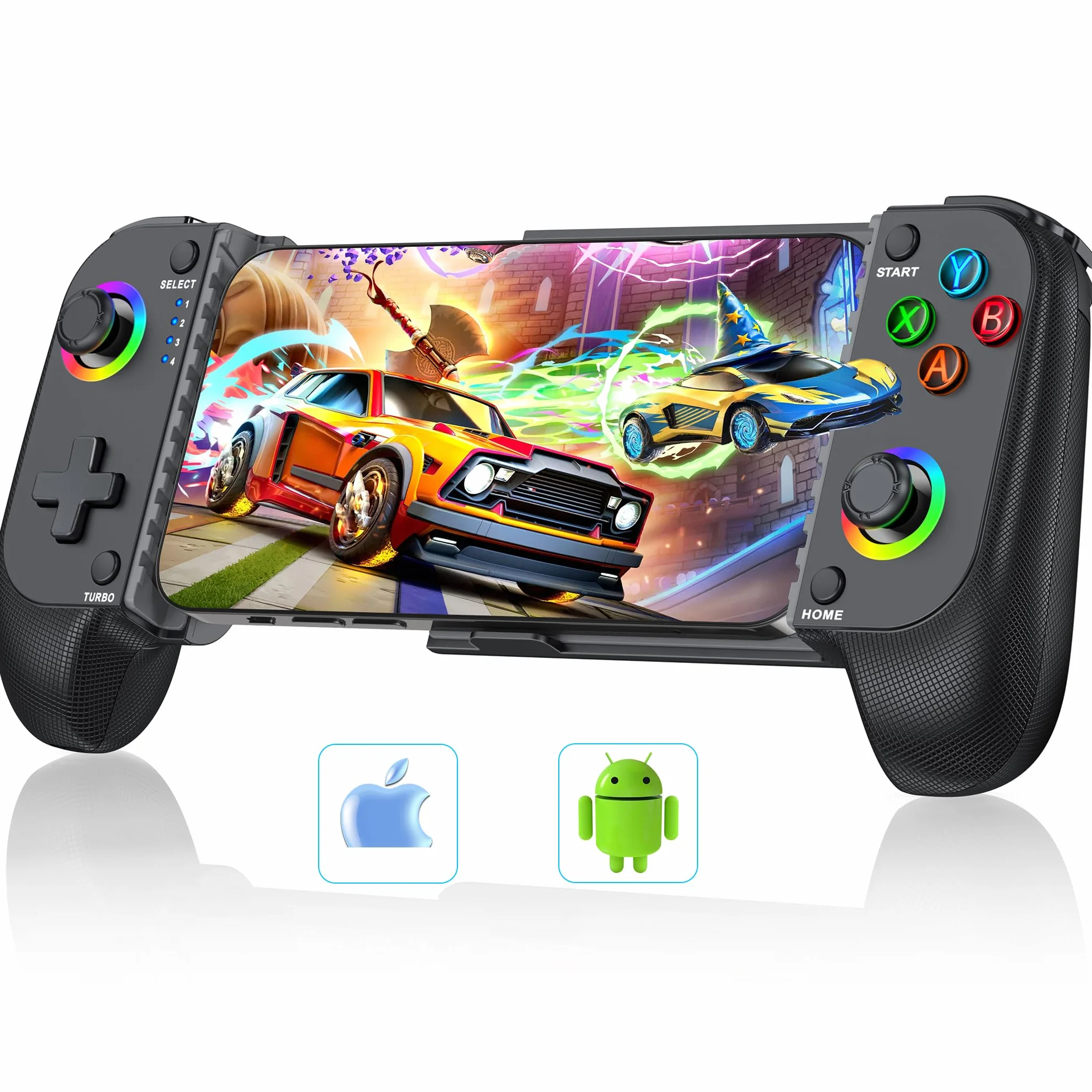 ALEEMTRY Controller di gioco mobile Bluetooth per iPhone/Android/Tables, gamepad wireless per Xbox/Steam/GeForce Now/MFi Apple Arcade/Roblox, controller del telefono con effetto Hall/Joystick/RGB