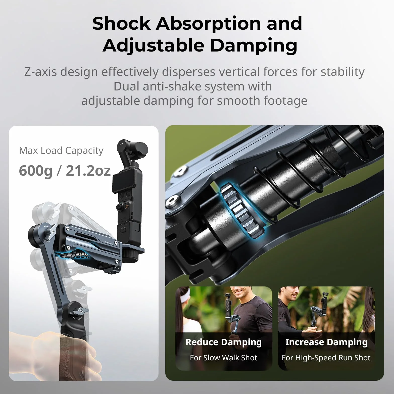 SMALLRIG Braccio ammortizzatore portatile con sistema di smorzamento a molla e idraulico, accessorio per action camera per DJI Osmo Pocket 3/4, per GoPro HERO13 per Insta360 X5/4/3-5508