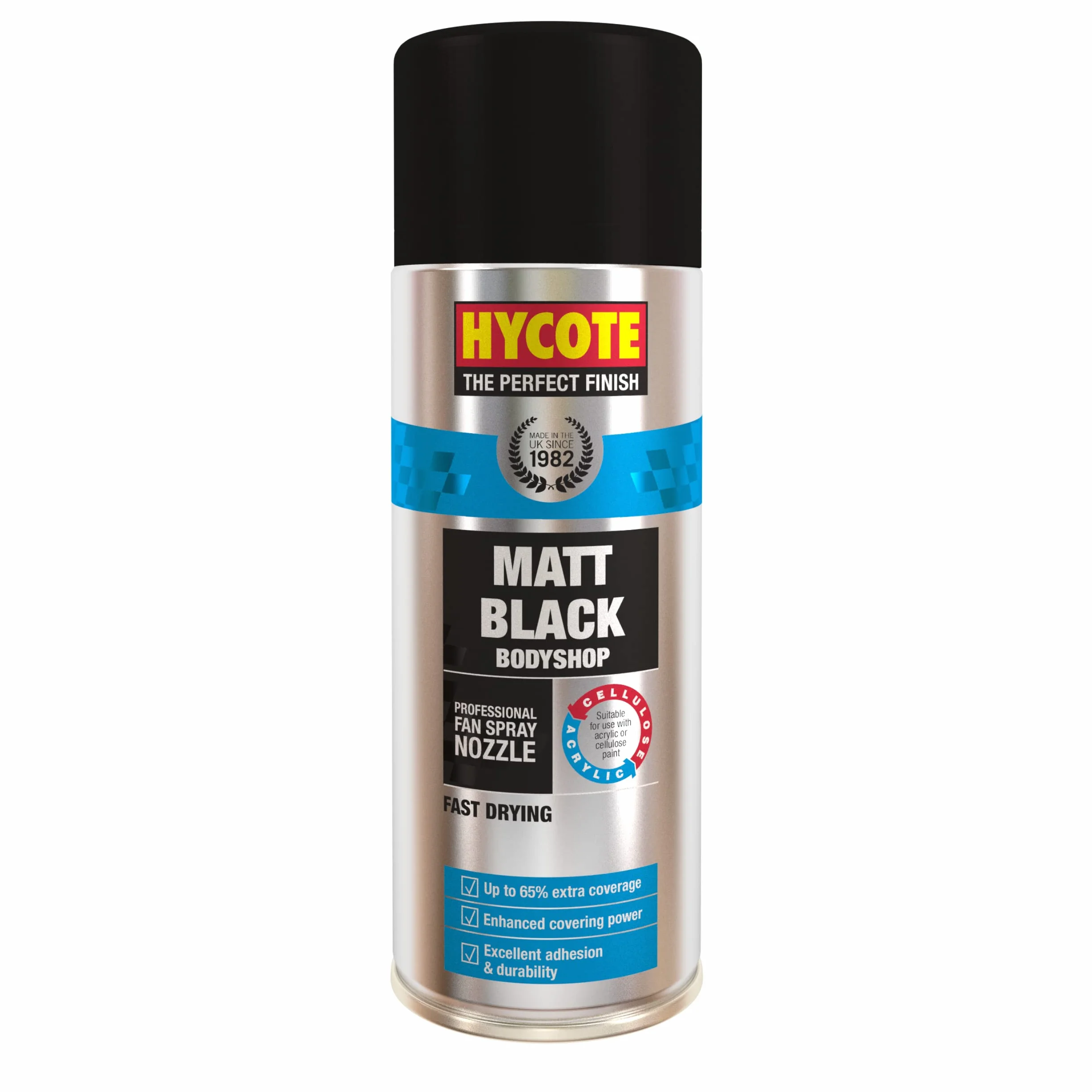 Hycote Vernice Spray Nero Opaco 400 ml, Asciugatura Rapida, Alta Copertura, Resistente, Multi Superficie