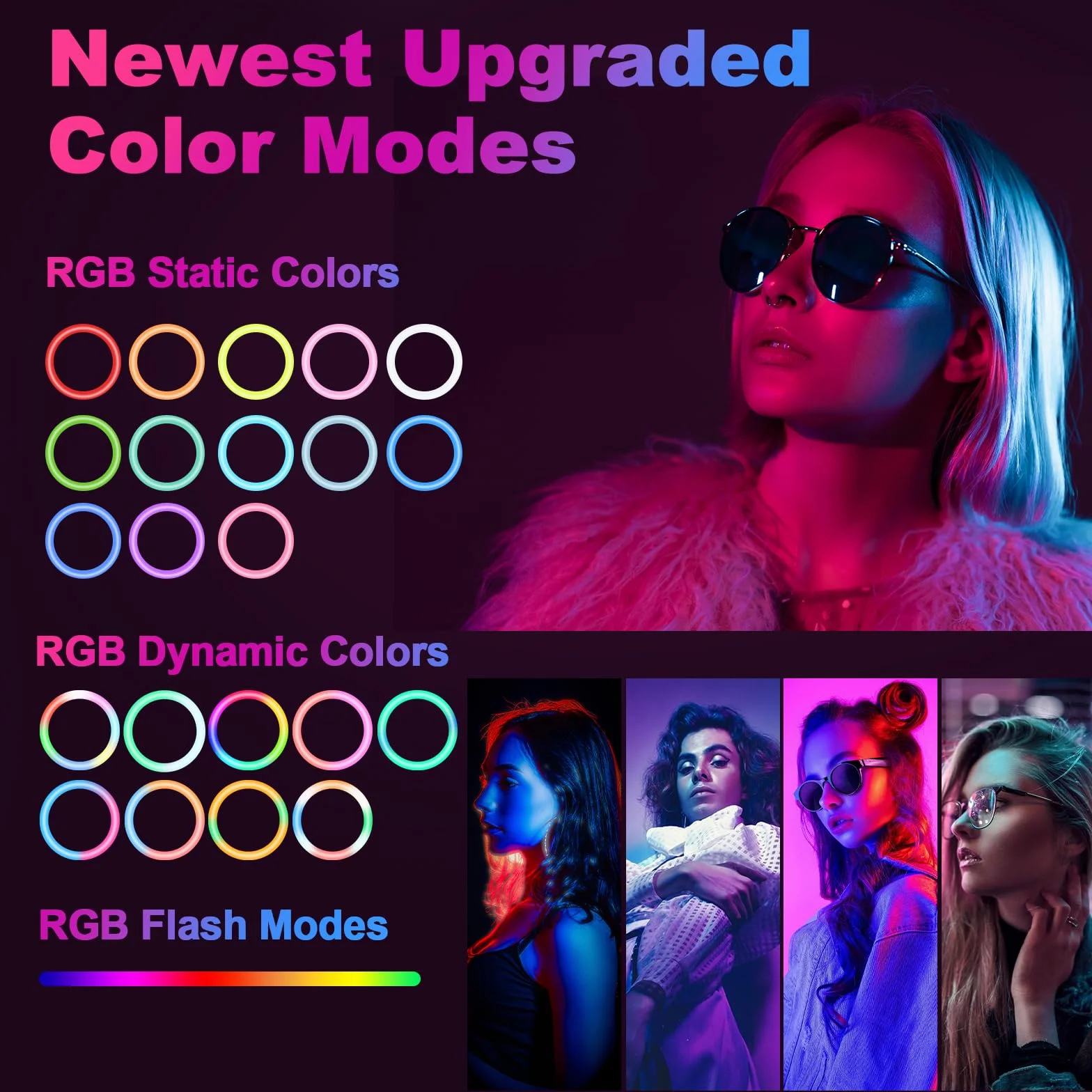PEYOU Anello luminoso con supporto e supporto per telefono, desktop dimmerabile da 10" 【RGB e LED】 Luce circolare per riunioni Zoom/streaming live/video/YouTube/Tiktok/Vlog