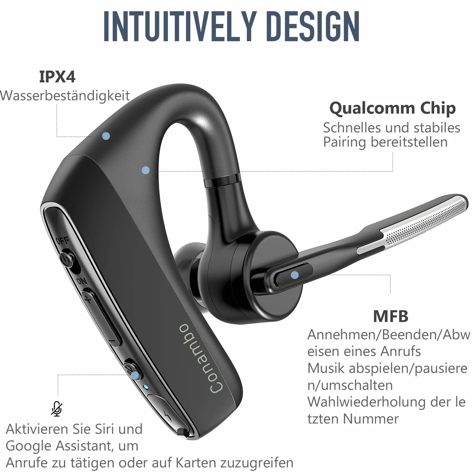 Conambo K18 - Cuffie Bluetooth V5.1 CVC8.0 con cancellazione rumore, 16 ore conversazione, auricolare microfono cellulare camionista, autista ufficio