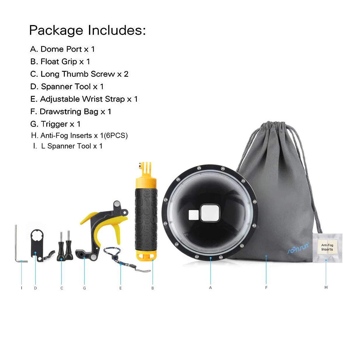 SOONSUN Dome Port per GoPro Hero 12 11 10 9 Nero 45 M Impermeabile Dome Port Lens con Custodia per GoPro Hero 9 10 11 12 Nero Fotocamera Subacquea Photograhpy Accessori