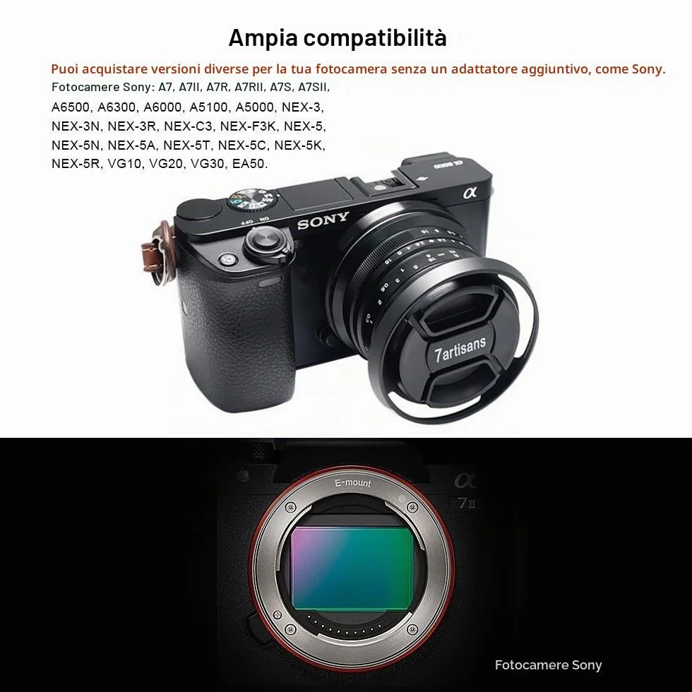 7artisans 25 mm f1.8 Focus manuale obiettivo per fotocamere Sony Emount come A7 A7II A7R A7RII A7S A7SII A6500 A6300 A6000 A5100 A5000 ex-3 NEX-3 N nex-3r nex-f3 K NEX-5 NEX-5 N - nero