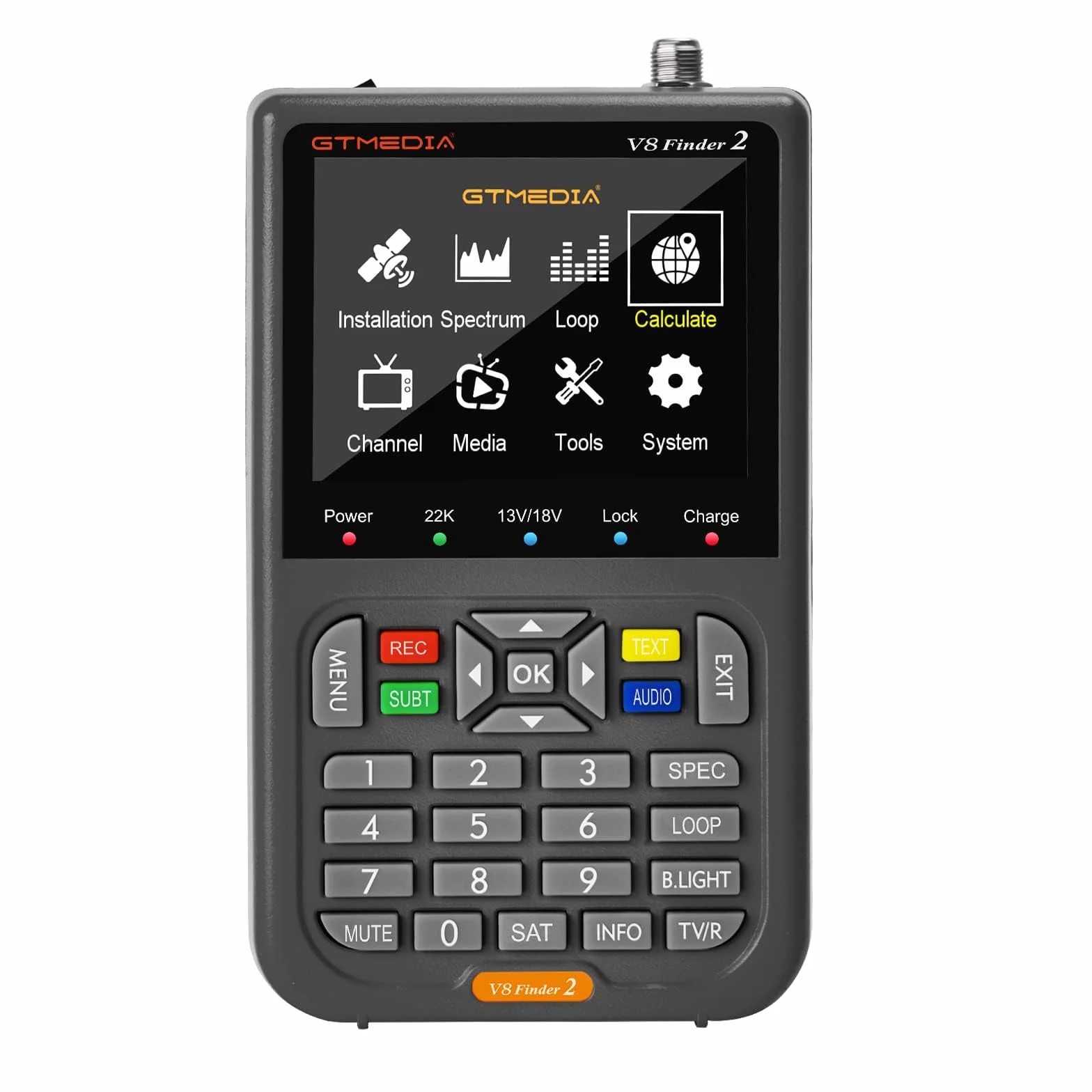 GT Media V8 FINDER2 - Localizzatore satellitare digitale e misuratore di segnale DVB-S/S2 H.264 HD 1080P con display LCD da 3,5" da 7,4 V/4000 mAh, ideale per la configurazione dell'antenna parabolica