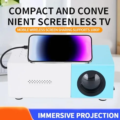 Tosuny Proiettore Intelligente, Mini Proiettore Full HD 1080p con luminosità 100si 6000lm, Altoparlante Incorporato, Compatibile con Laptop Stick Smartphone Tv Stick, per Home Theater
