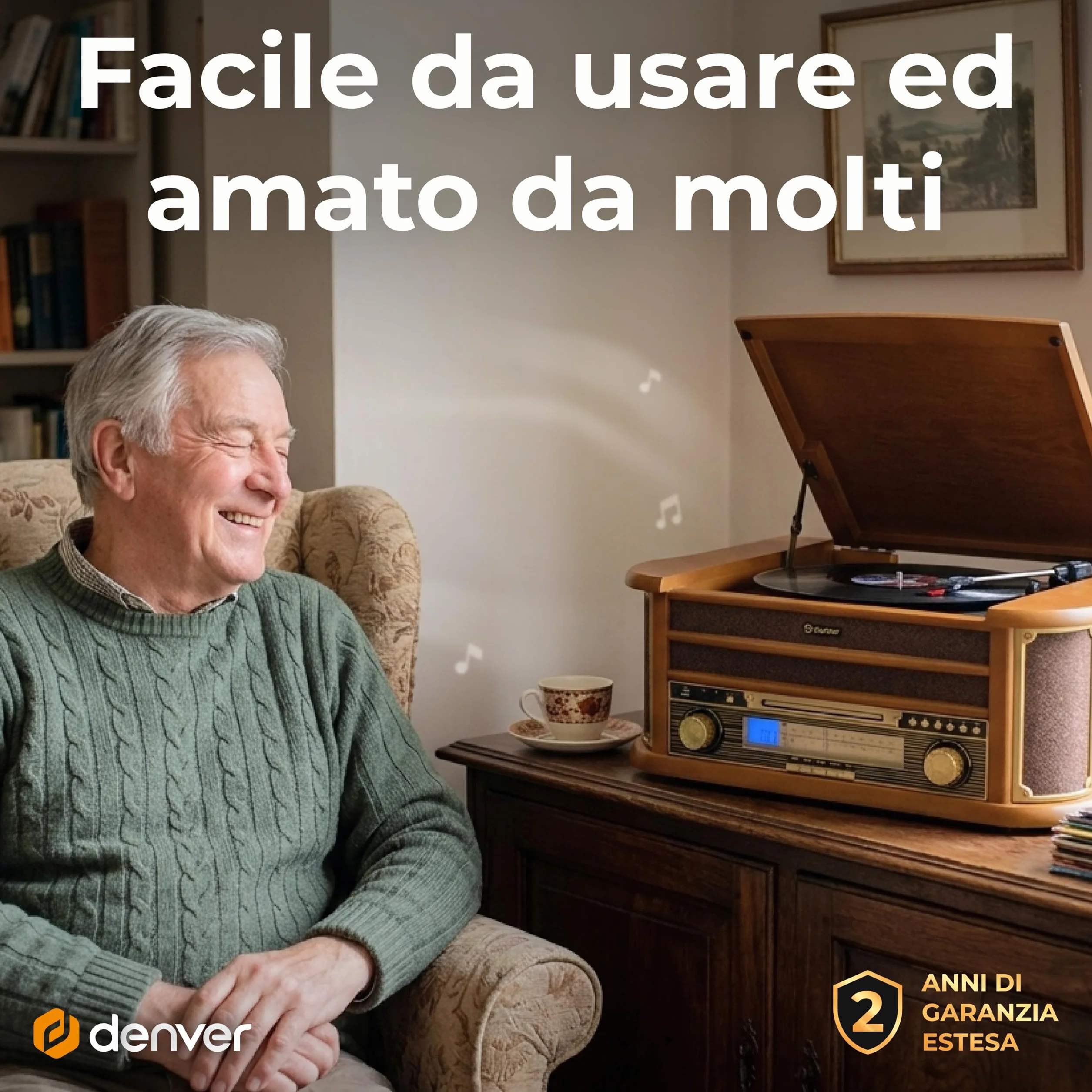 Denver MCR-50 – Giradischi Vintage con Lettore Vinili, Radio AM/FM, CD, Cassetta, USB MP3 – Giradischi Vinile con Casse Integrate – Gira Dischi per Vinili Retrò