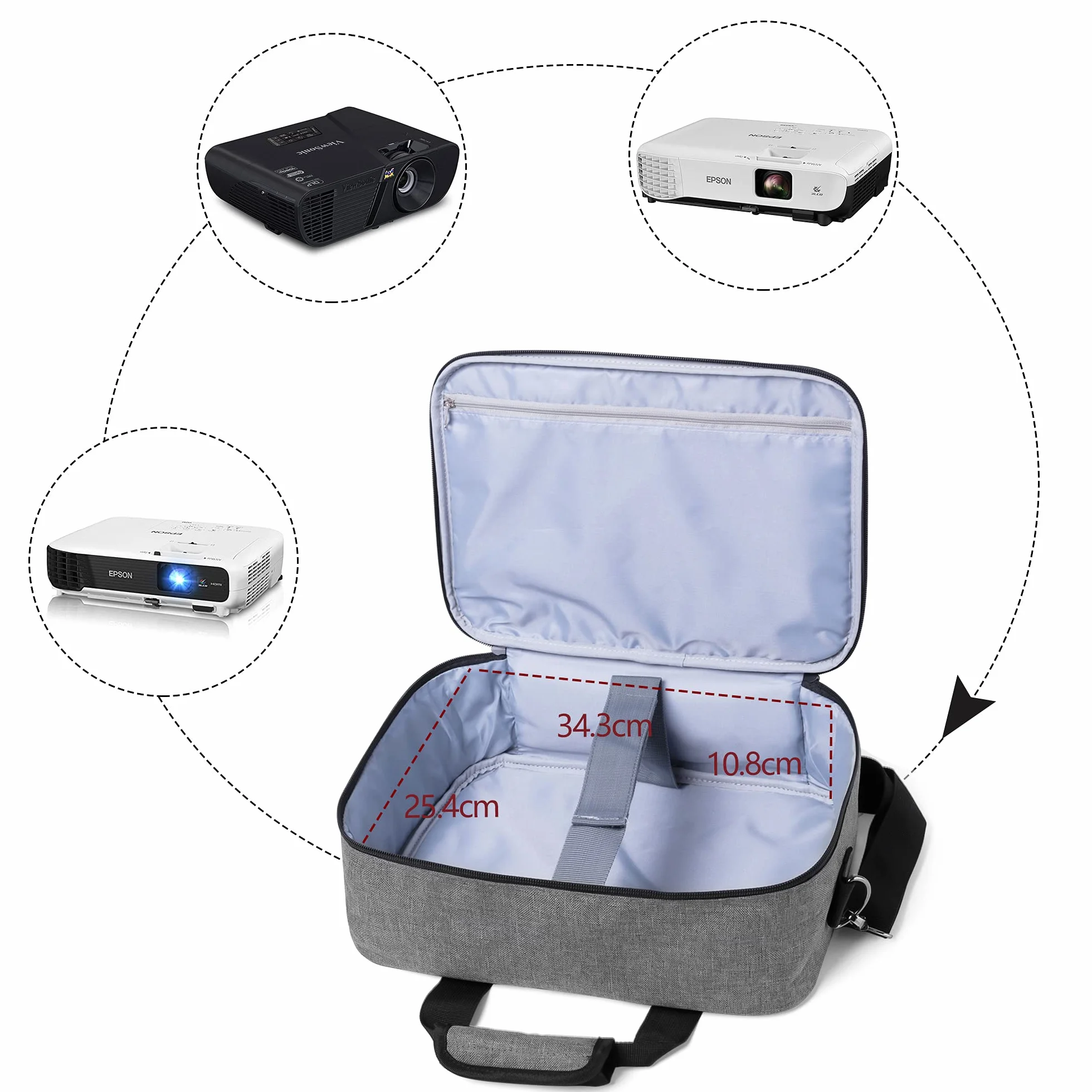 Luxja Borsa per Videoproiettore, Borsa per Proiettore e Accessori, 34,3 CM x 25,4 CM x 10,8 CM, Grigio