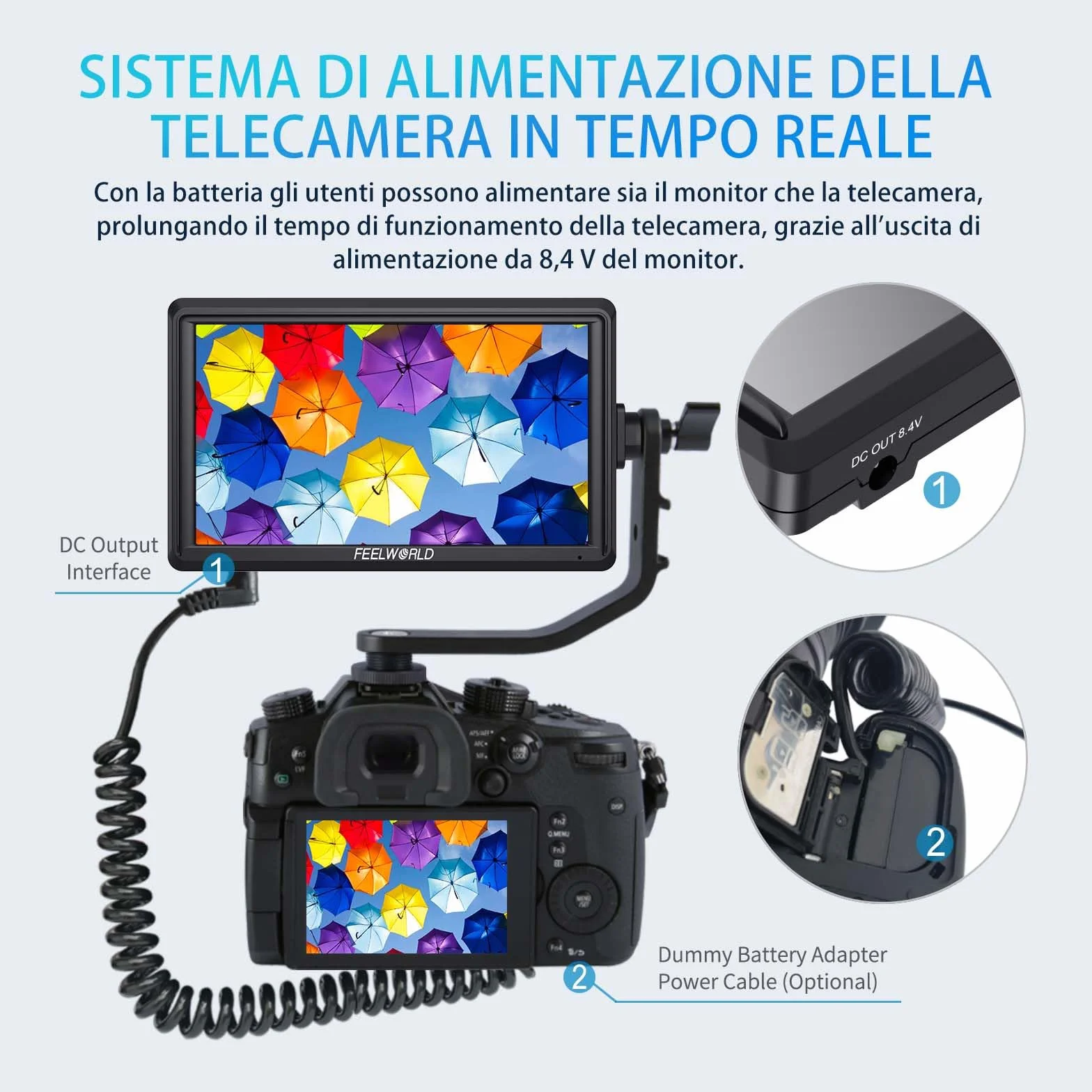 FEELWORLD FW568 V3 Monitor da campo per DSLR da 6 pollici con batteria F550 da 2200 mAh e borsa per il trasporto, forma d'onda LUTs Video Peaking Focus Assist 1920x1080 IPS 4K HDMI Input Output
