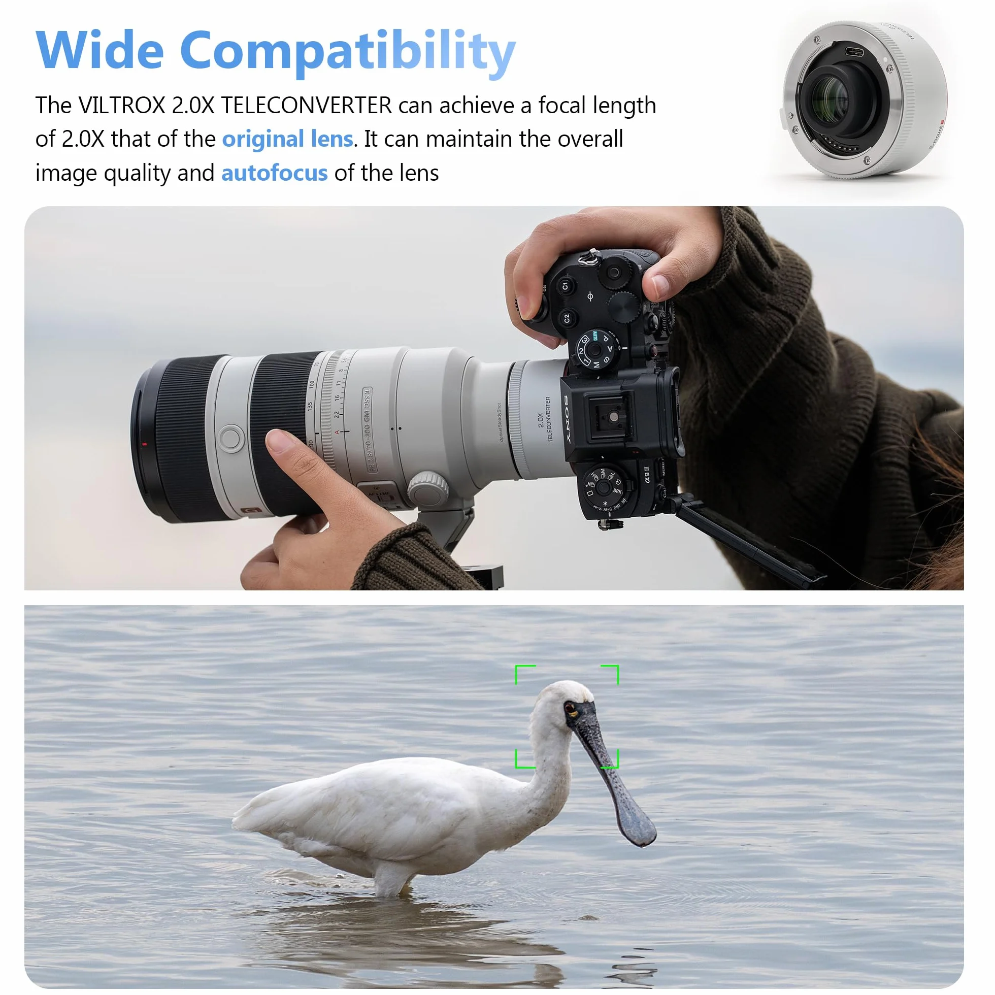 VILTROX Teleconverter TC-2.0X per Sony E Mount Teleobiettivo Extender Autofocus compatibile con obiettivo SEL70-200GM SEL100-400GM SEL200-600G
