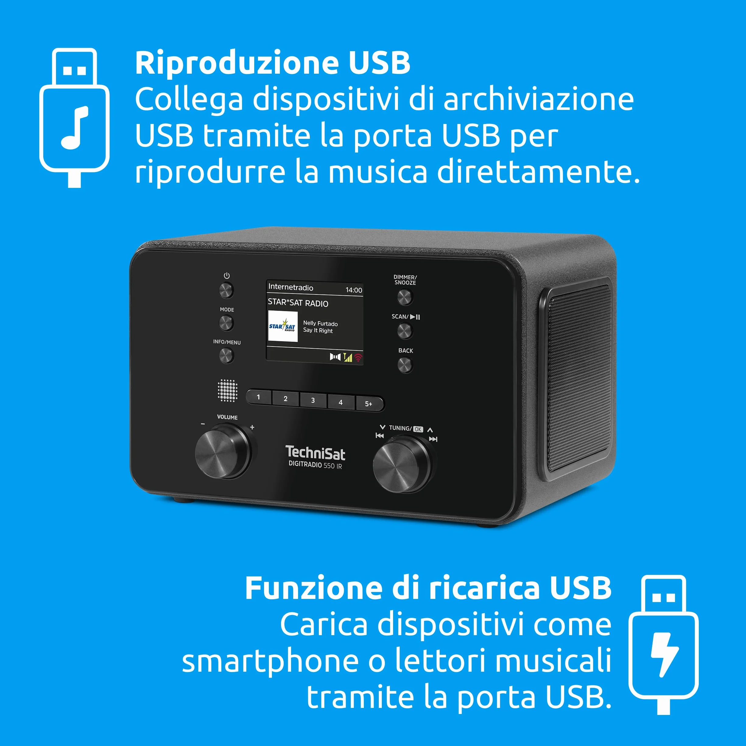TechniSat DIGITRADIO 550 IR Radio internet stereo DAB+ FM WLAN Bluetooth controllo app sveglia nero
