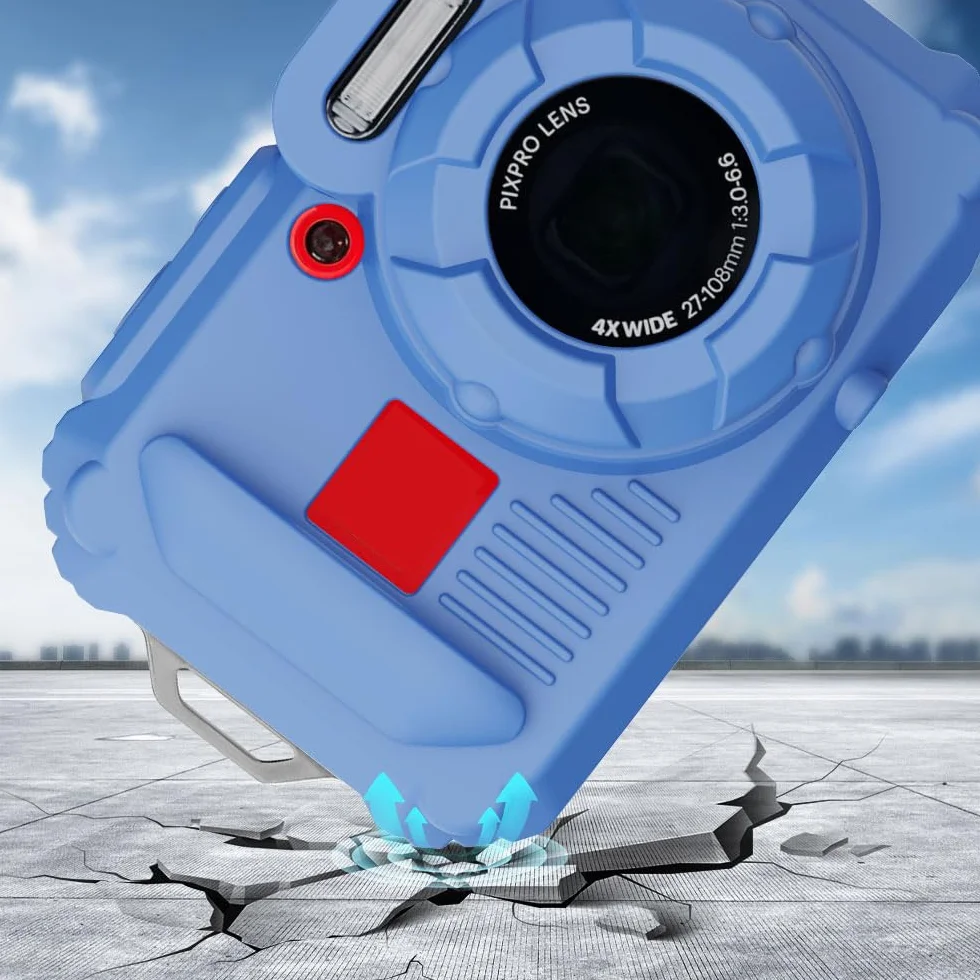 Custodia in silicone per fotocamera digitale pixpro wpz2 con protezione dello schermo 2PCS e cordino - blu