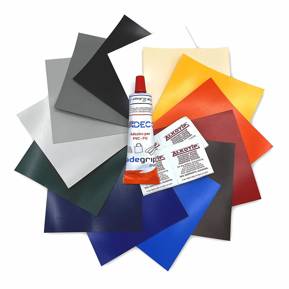Set di riparazione teloni per camion, dimensioni: 50 x 50 cm, con adesivo in PVC, colore bianco traffico
